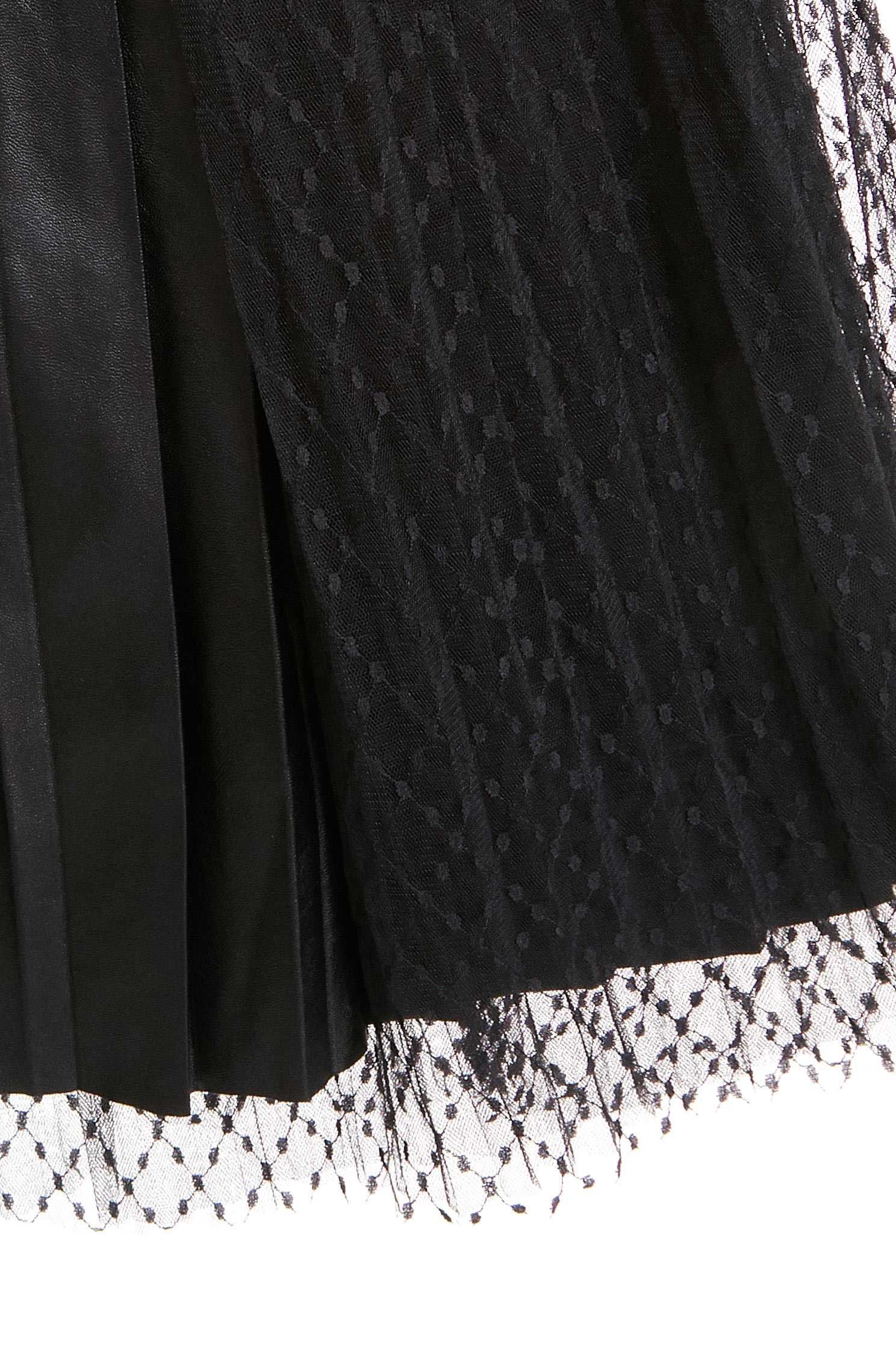 Mixed asymmetric half skirt,百折,Pleated Skirt,皮革,紗裙,Mesh,網裙,Long Skirt,黑色裙子