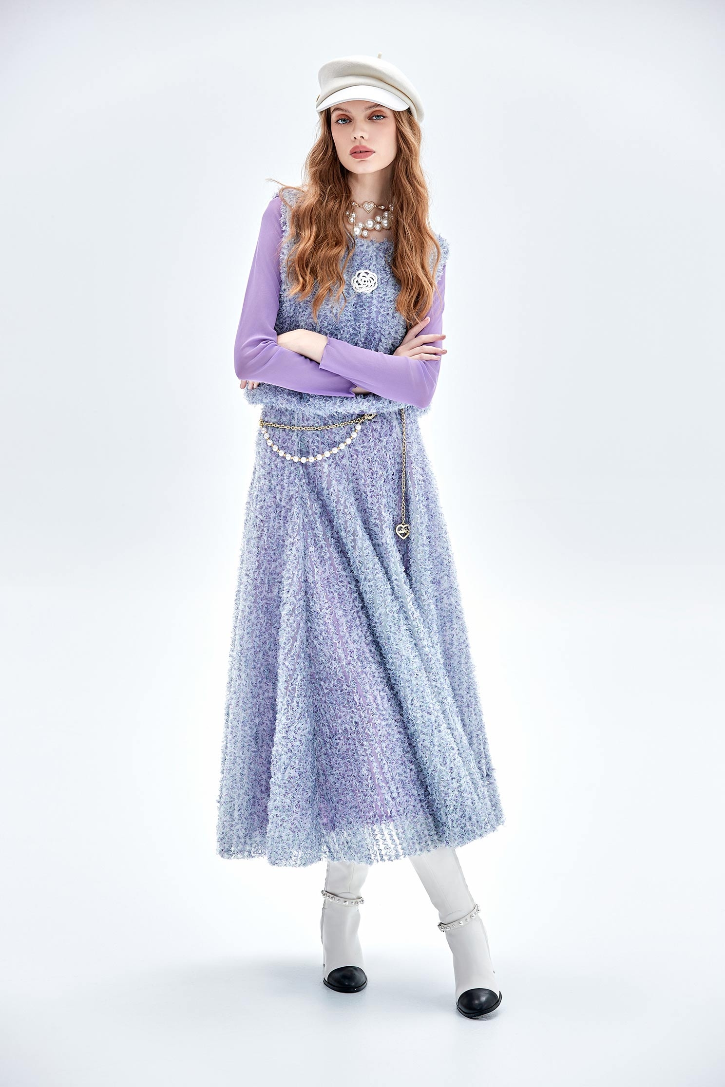 剪花木耳條紋長裙剪花木耳條紋長裙,人氣商品,條紋,秋冬穿搭,紗裙,網紗,長裙