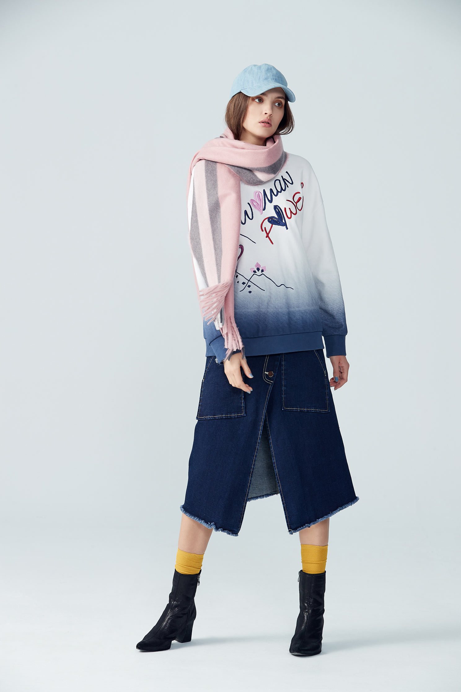 Irregular denim long skirt,tanning,cowboy,denimskirt,longskirt