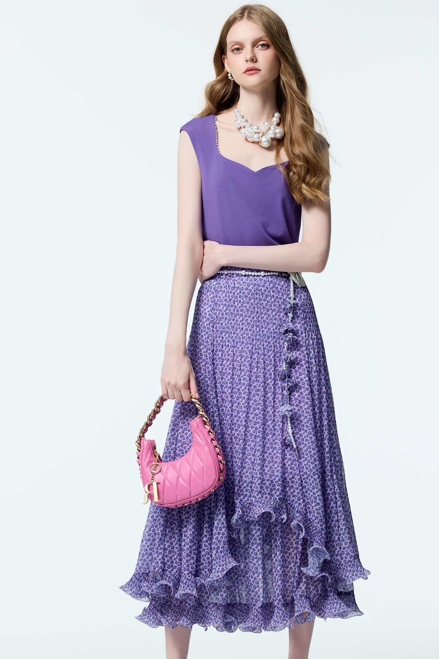 浪漫美人櫻印花雪紡長裙浪漫美人櫻印花雪紡長裙,時髦成套搭配,秋冬穿搭,約會特輯,花花世界,荷葉,長裙,雪紡,雪紡裙,雪紡長裙