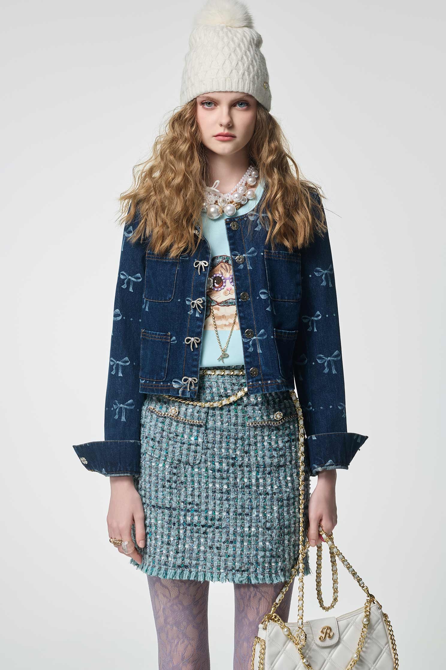 海藍寶石花呢紗短裙海藍寶石花呢紗短裙,時髦成套搭配,派對特輯,短裙,秋冬穿搭