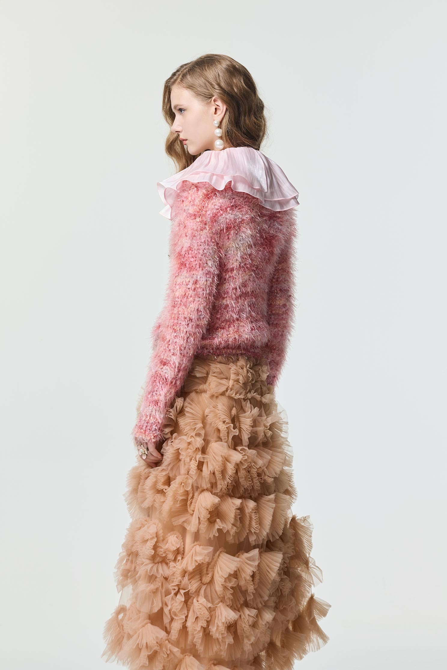 淺焦糖色立體摺飾式長裙淺焦糖色立體摺飾式長裙,春夏穿搭,派對特輯,約會特輯,網裙,荷葉,長裙