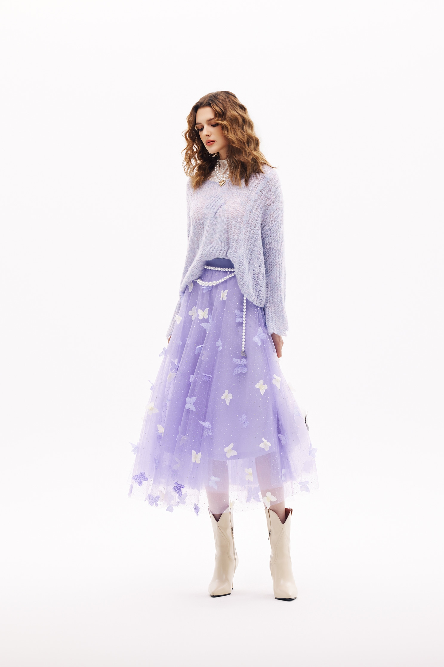 閃亮柔紫色網紗裙閃亮柔紫色網紗裙,春夏穿搭,時髦成套搭配,約會特輯,紗裙,網紗,長裙