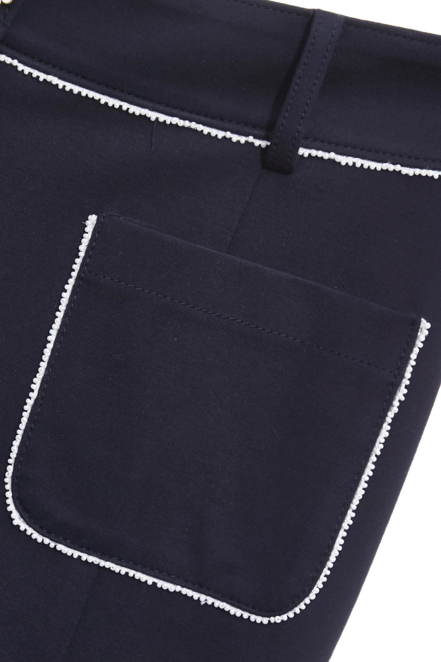 海軍藍鑲小珍珠邊長褲海軍藍鑲小珍珠邊長褲,喇叭褲,春夏穿搭,珍珠,褲子