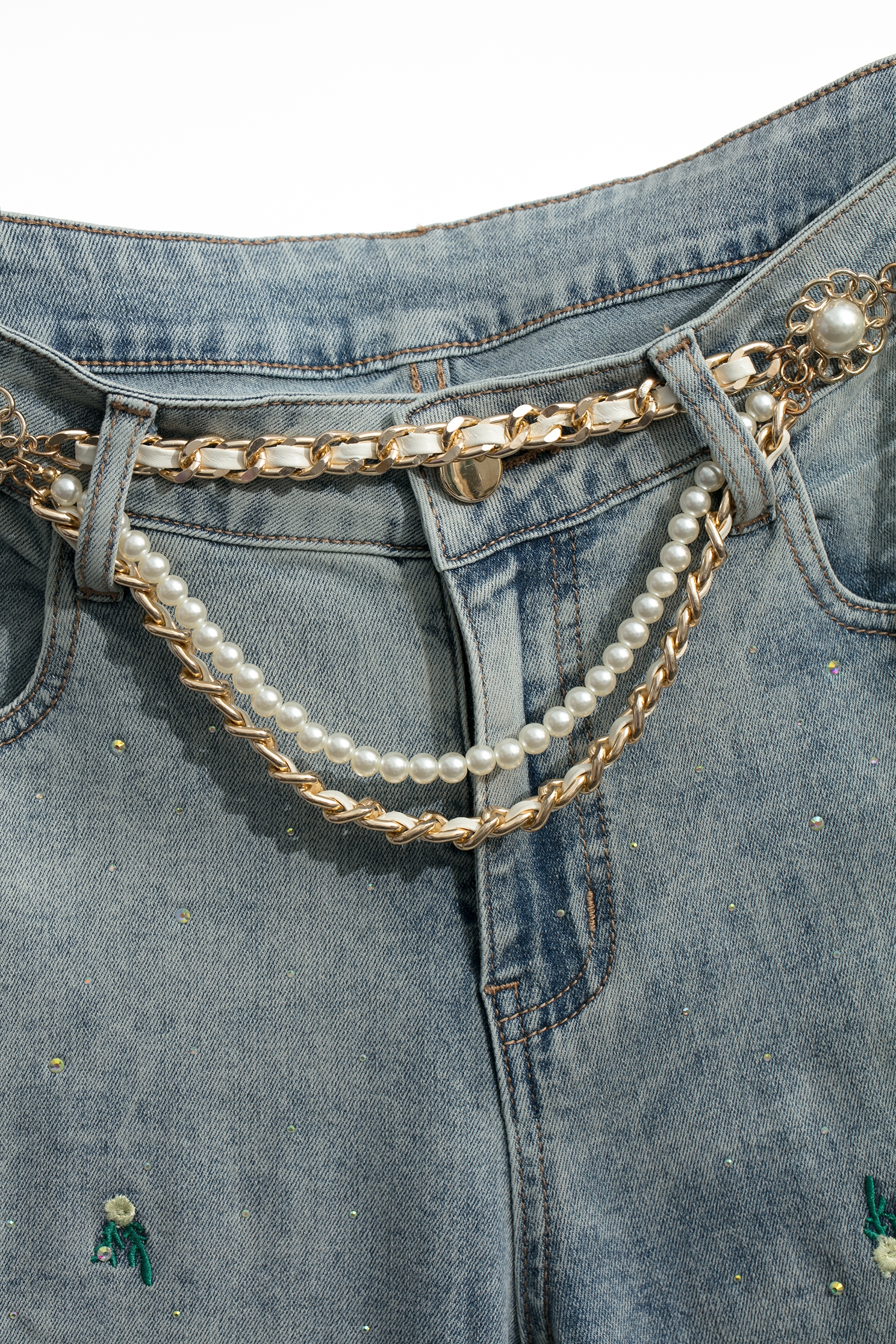 花朵刺繡閃亮牛仔寬褲花朵刺繡閃亮牛仔寬褲,刺繡,小香風,牛仔,牛仔褲,秋冬穿搭,褲子