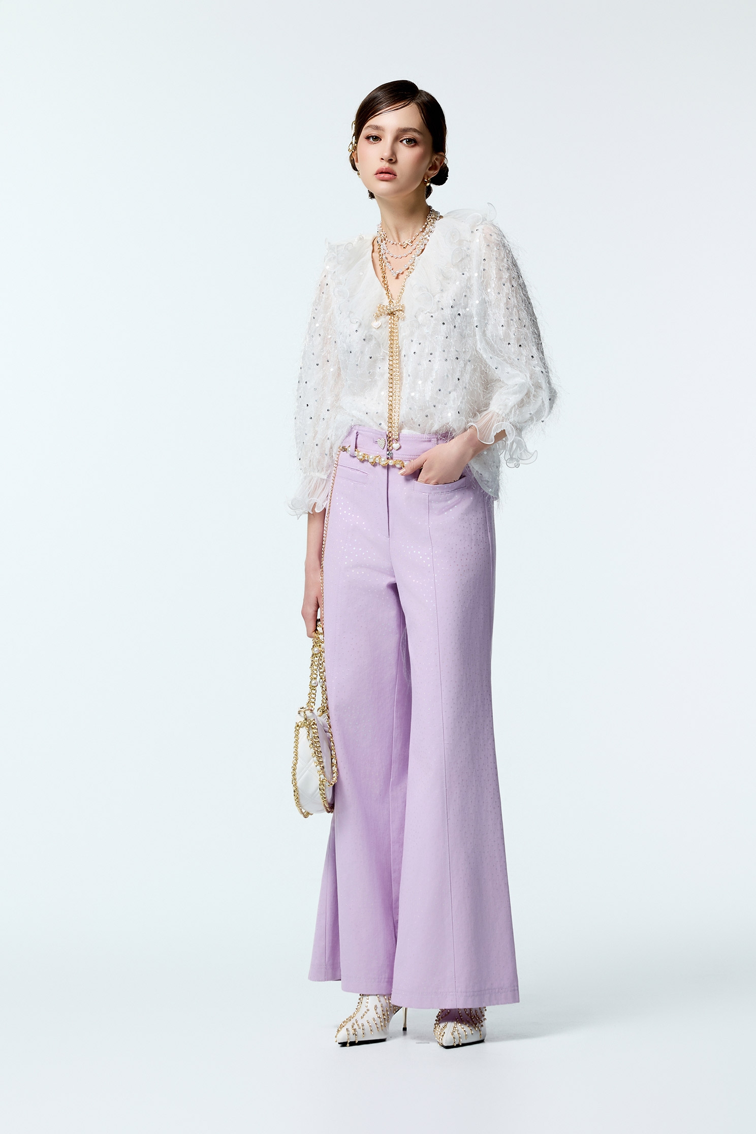 光澤感星星造型闊腿褲光澤感星星造型闊腿褲,上班OL穿搭,丹寧,人氣商品,寬褲,時髦成套搭配,牛仔,牛仔褲,珍珠,秋冬穿搭,褲子