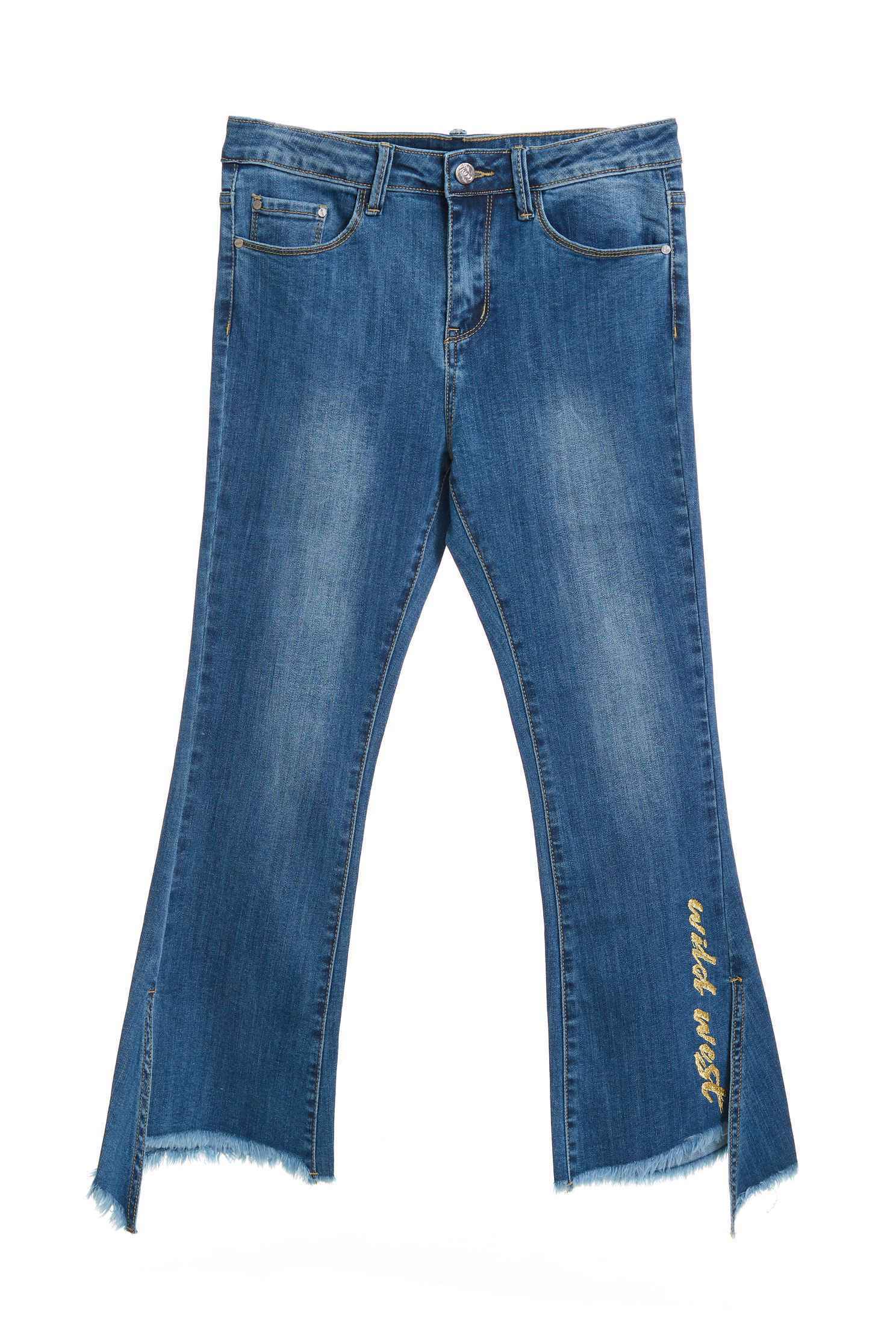 Small horn denim trousers,Tanning,Bell Bottom Jeans,cowboy,Jeans,Women's denim trousers,embroidered,Pants,長褲,Thin pants