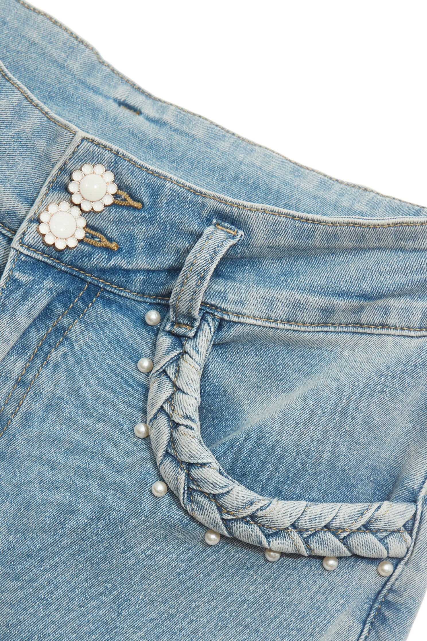 鑲編織帶牛仔長褲鑲編織帶牛仔長褲,春夏穿搭,牛仔,牛仔褲,珍珠,約會特輯,褲子