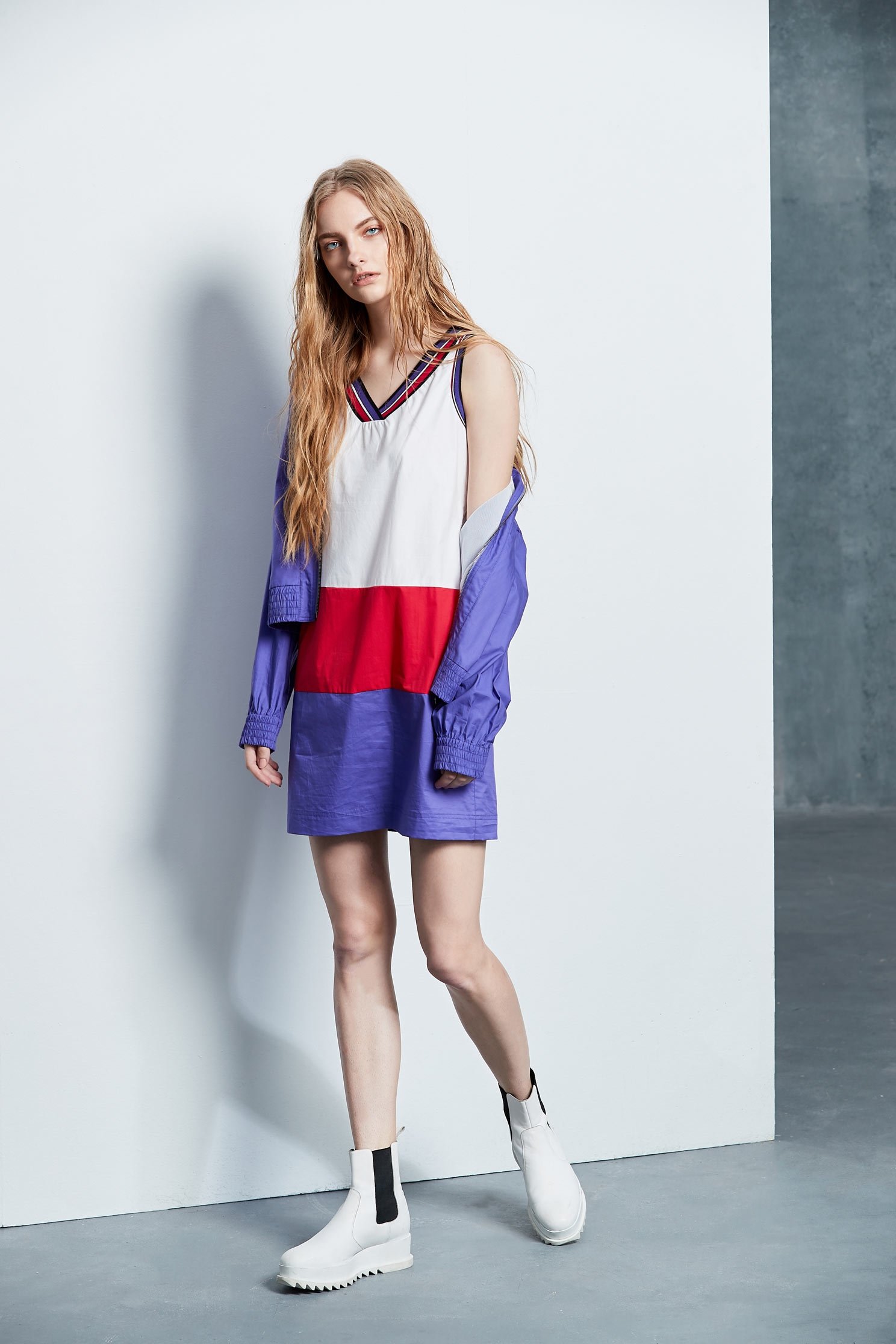 Color matching V-neck popular design sleeveless dress,v-neckdress,dress,casualdress,sleevelessdress,whitedress,vest