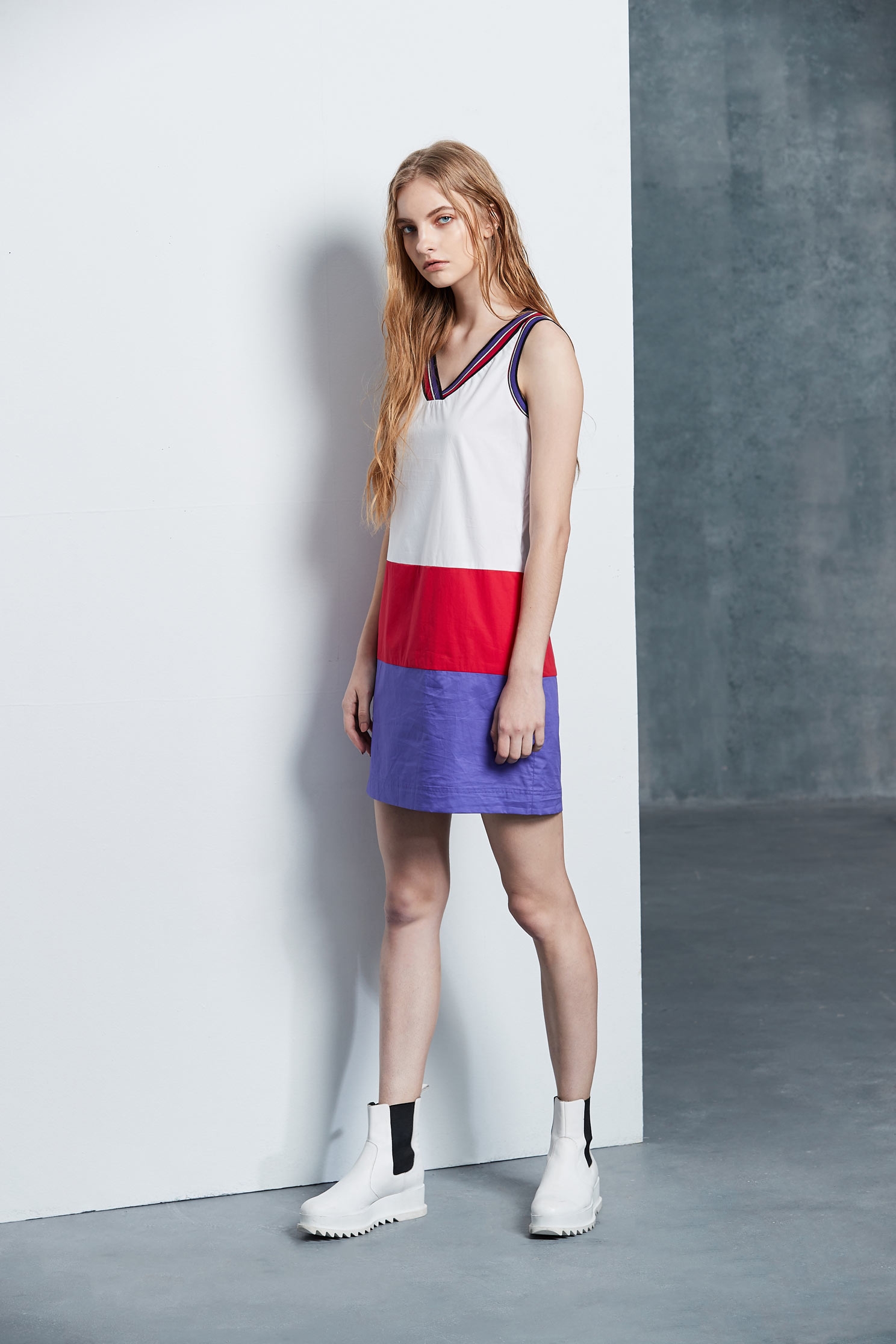 Color matching V-neck popular design sleeveless dress,v-neckdress,dress,casualdress,sleevelessdress,whitedress,vest