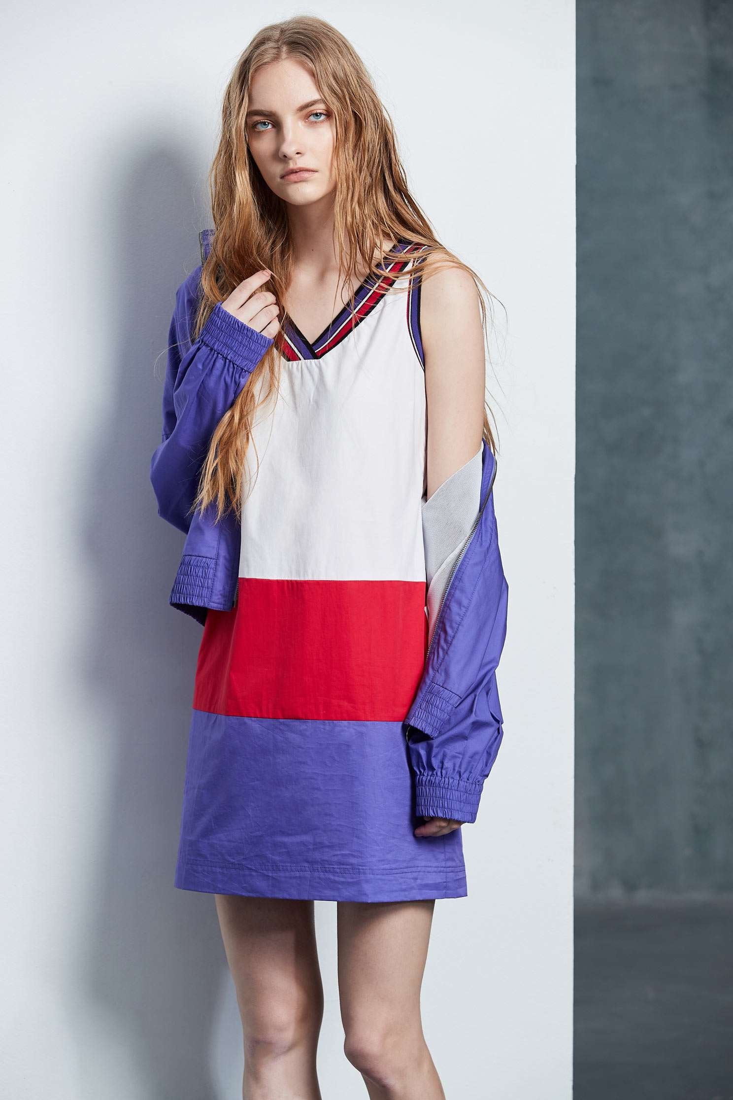 Color matching V-neck popular design sleeveless dress,v-neckdress,dress,casualdress,sleevelessdress,whitedress,vest