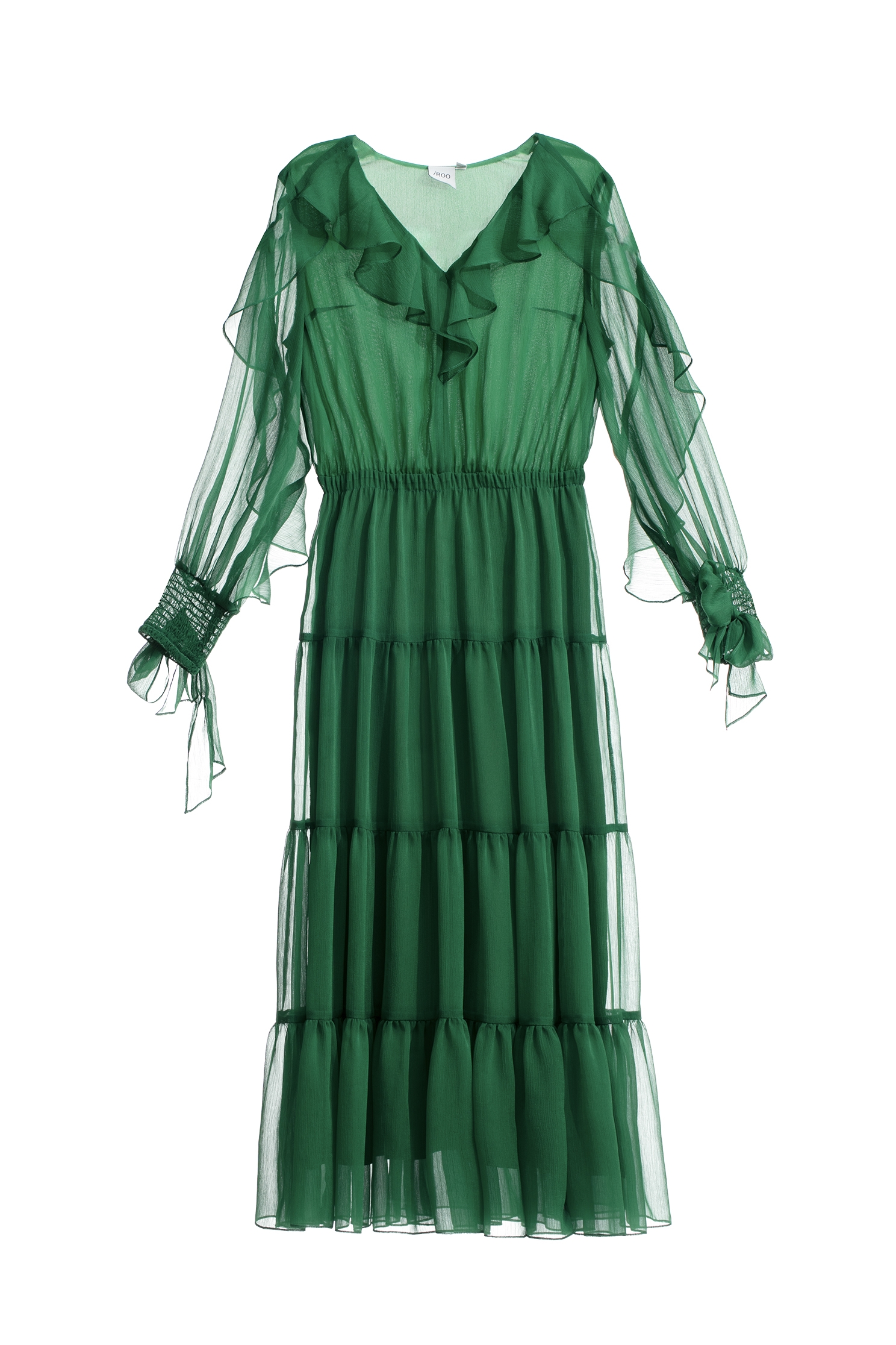 翡翠色飄逸長洋裝翡翠色飄逸長洋裝,V領洋裝,一般洋裝,人氣商品,小禮服,洋裝特輯,派對特輯,秋冬穿搭,荷葉,長洋裝,長袖洋裝,雪紡,雪紡洋裝