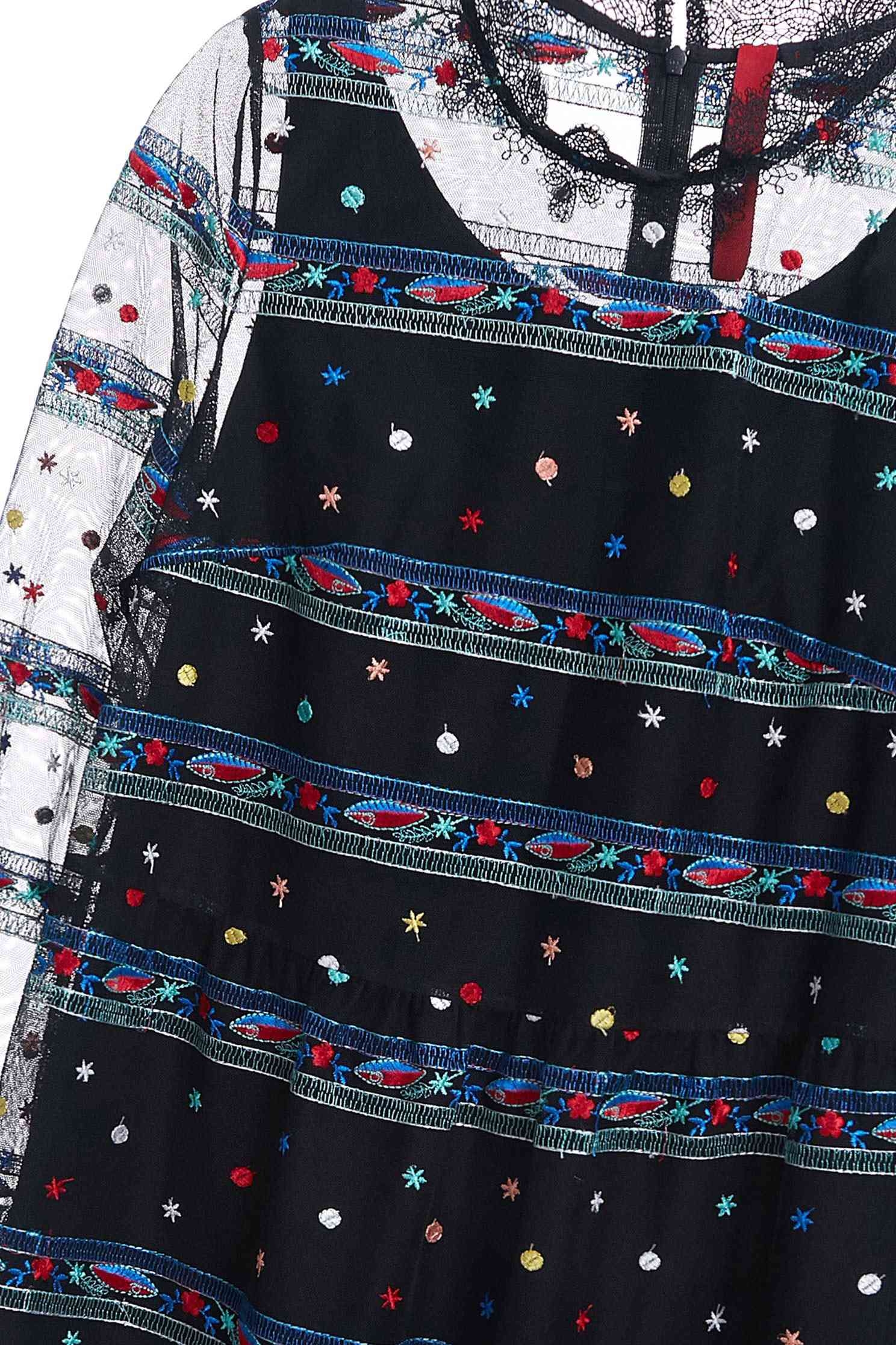 Embroidered street net yarn dress,Dress,embroidery,刺繡洋裝,Mesh,embroidered,透膚洋裝,長袖洋裝