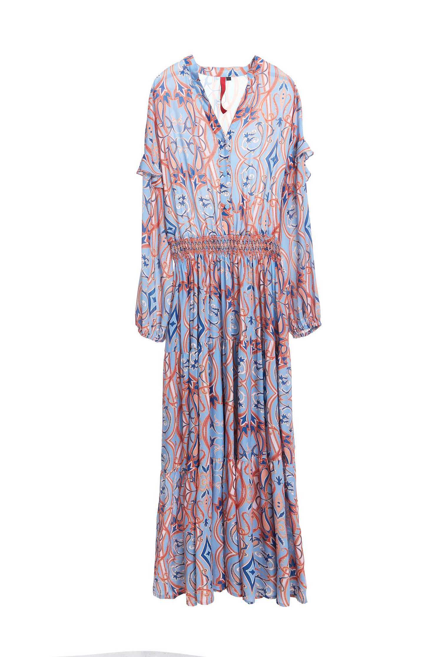 Printed street soft dress,v-neckdress,dress,printeddress,longdress,longsleevedress