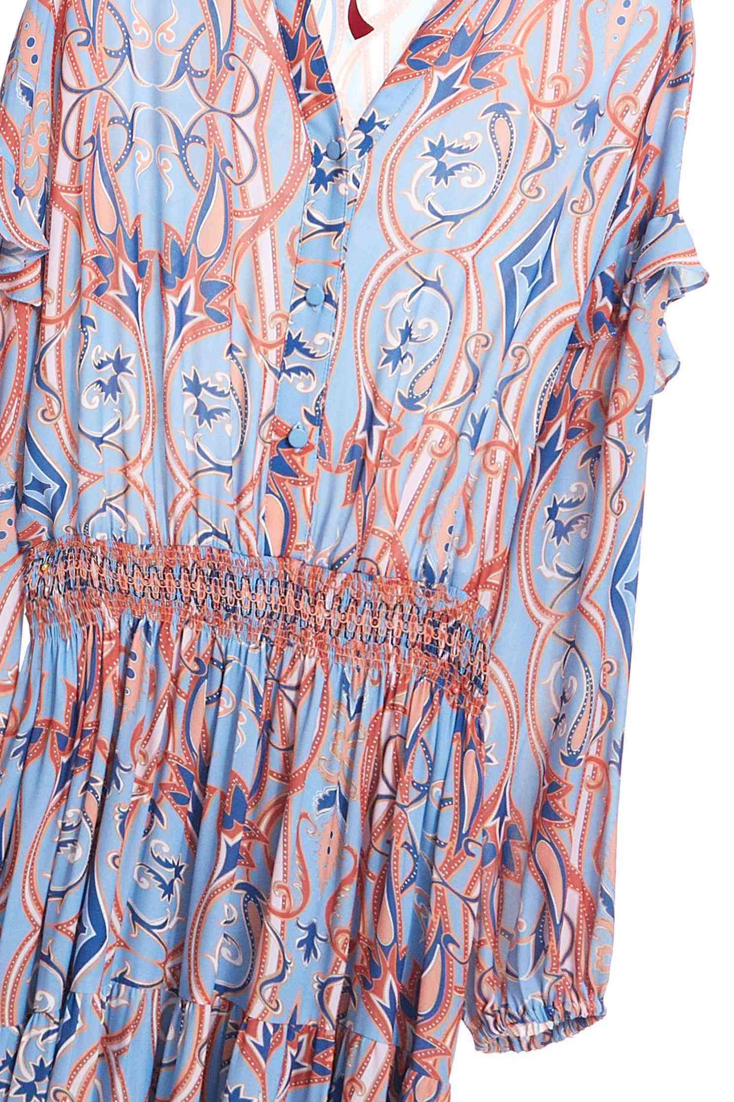 Printed street soft dress,v-neckdress,dress,printeddress,longdress,longsleevedress
