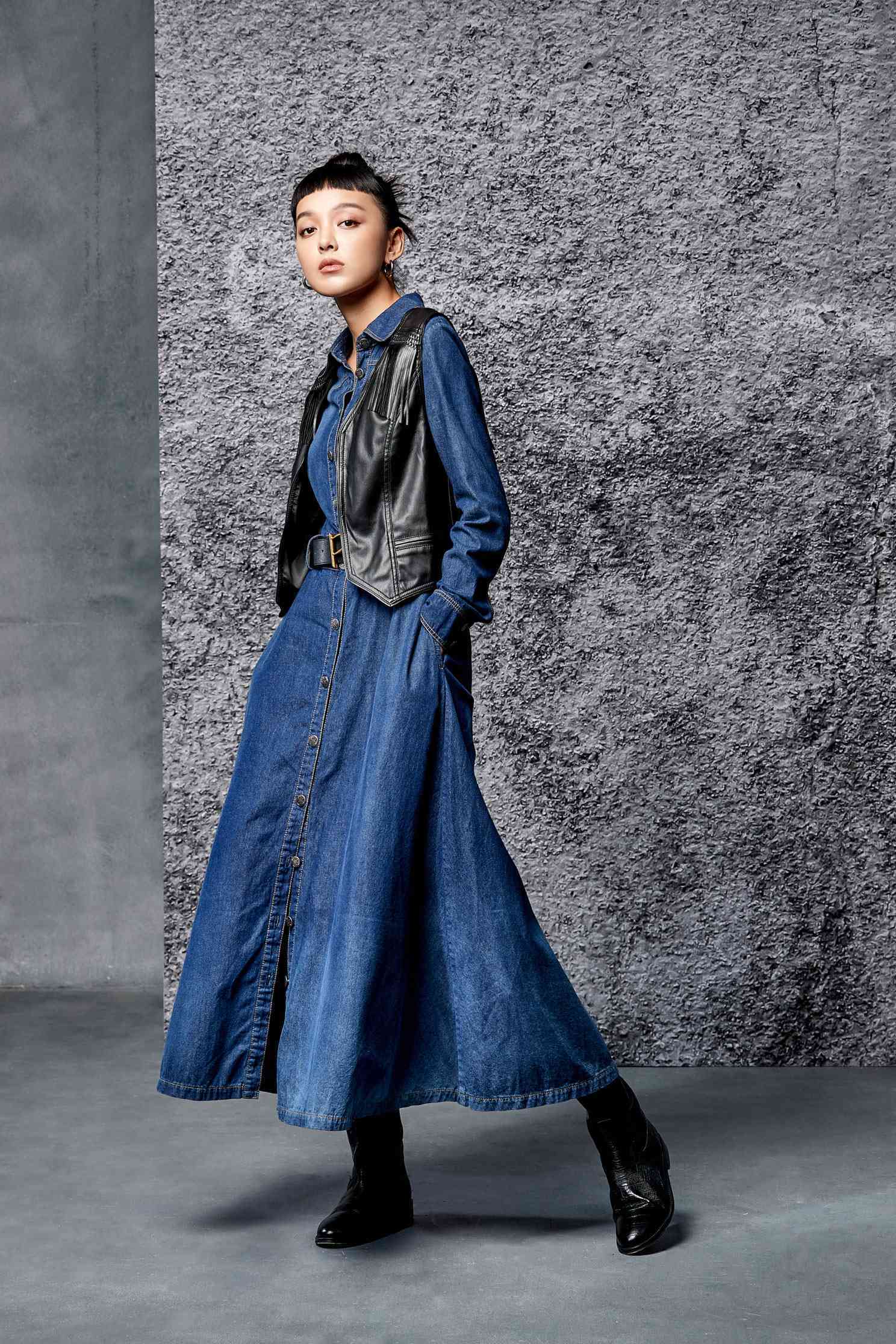 Denim street hip-hop dress,tanning,casualdress,cowboy,valentine,cotton,longdress,longsleevedress