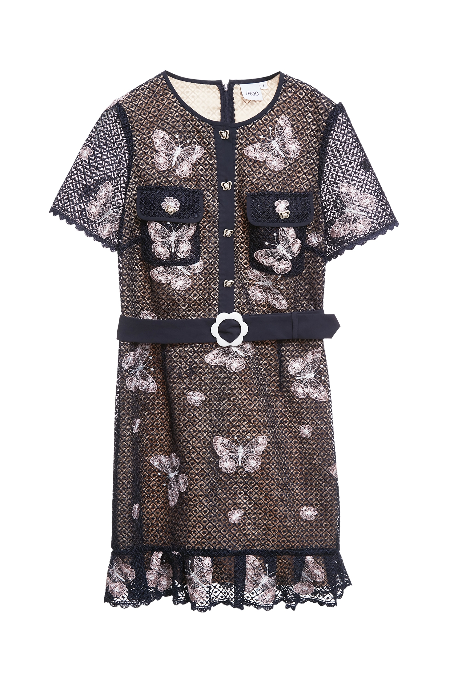 蝴蝶刺繡蕾絲洋裝蝴蝶刺繡蕾絲洋裝,刺繡,小禮服,格紋,洋裝特輯,禮服,秋冬穿搭,約會特輯,腰帶,花花世界,蕾絲,蕾絲洋裝