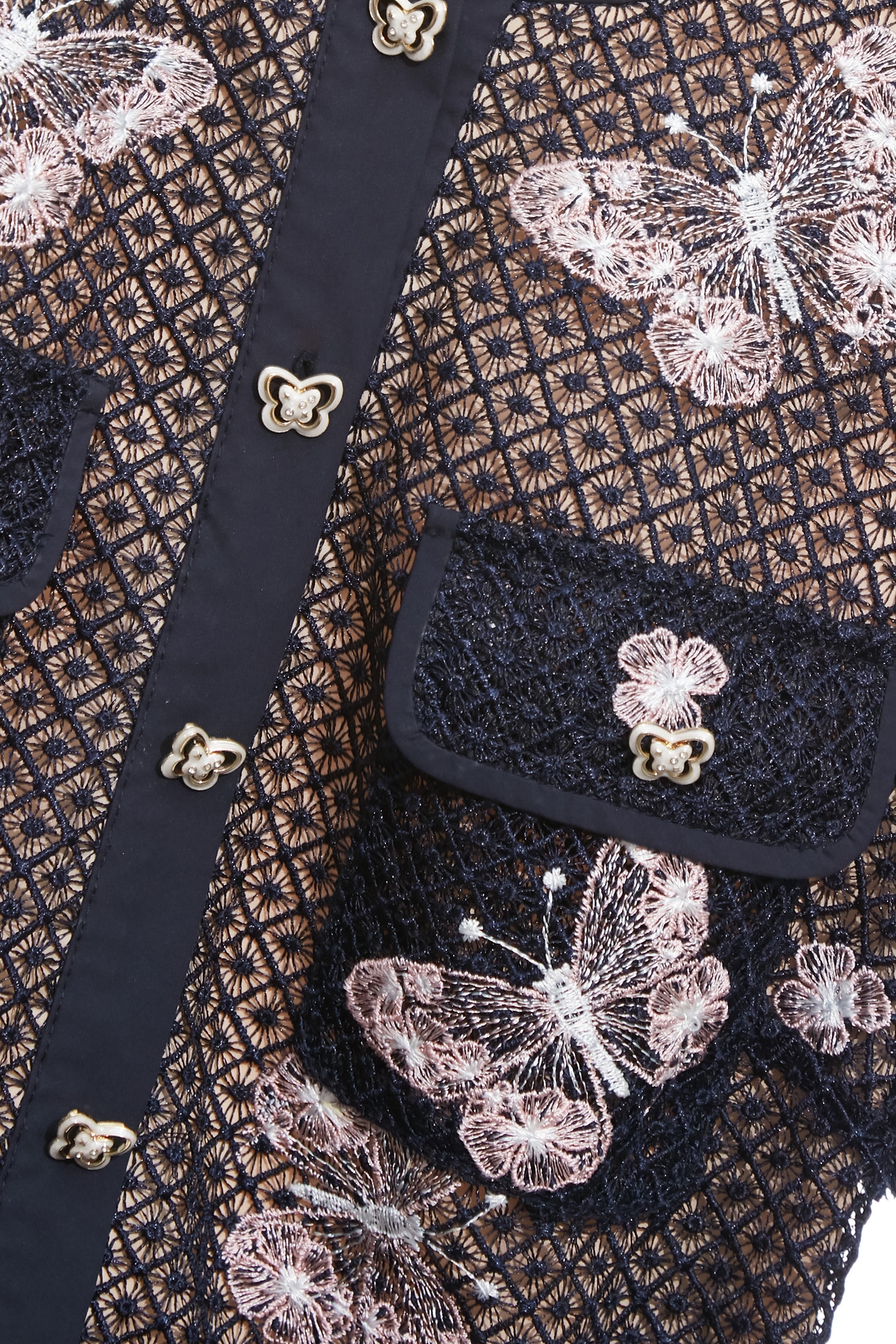 蝴蝶刺繡蕾絲洋裝蝴蝶刺繡蕾絲洋裝,刺繡,小禮服,格紋,洋裝特輯,禮服,秋冬穿搭,約會特輯,腰帶,花花世界,蕾絲,蕾絲洋裝