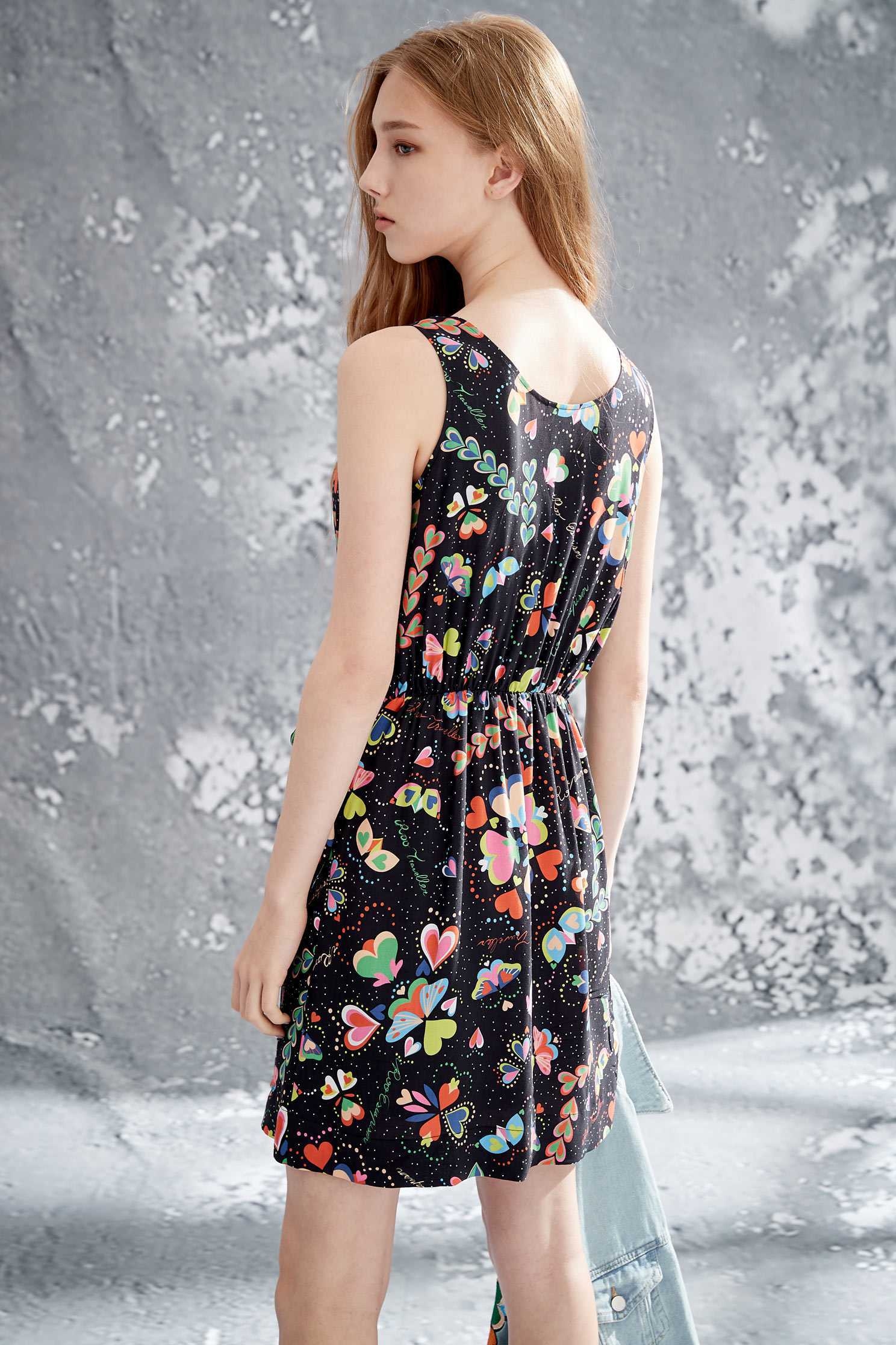 Colorful heart fashion dress,dress,printeddress,rayon,sleevelessdress,airsigns