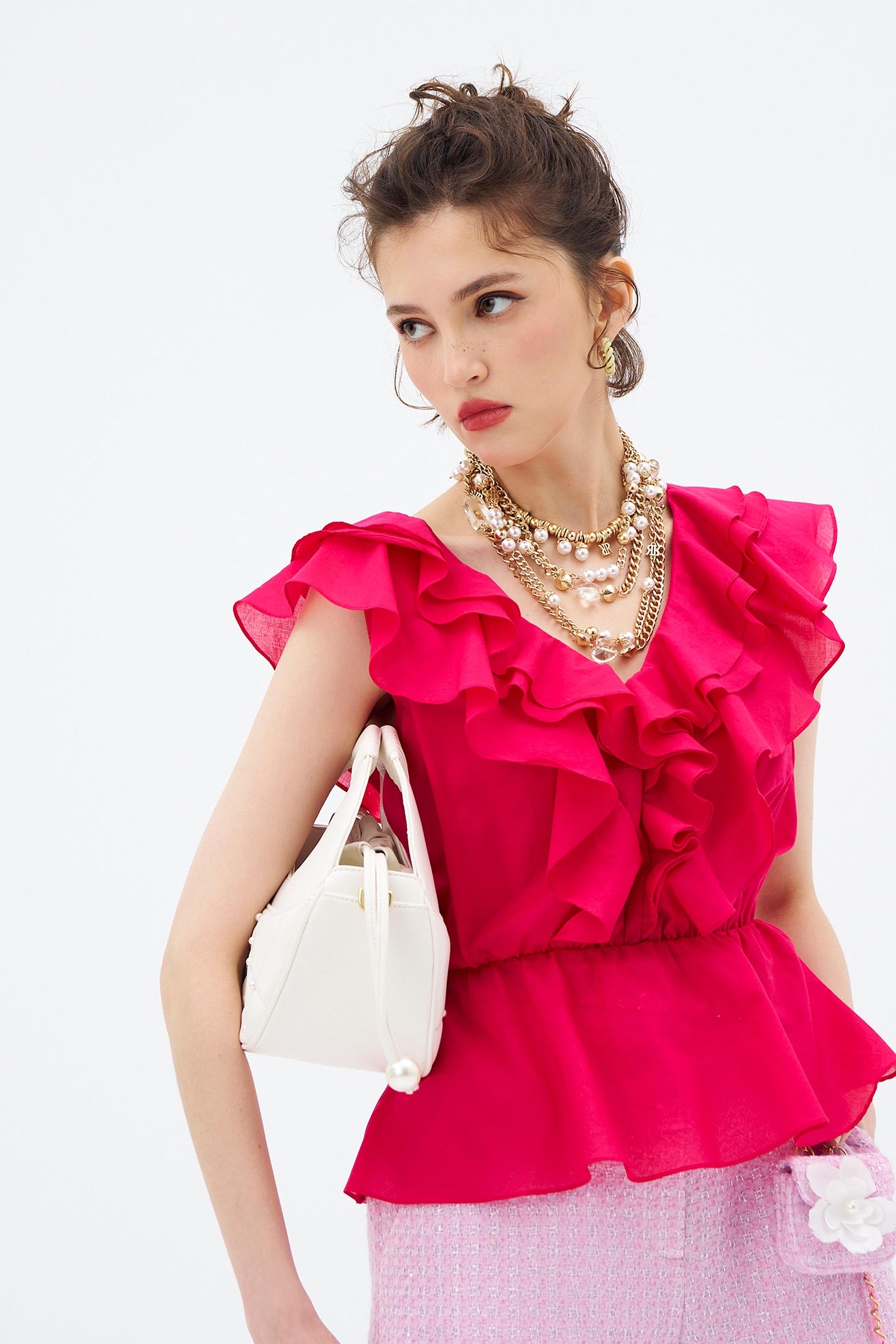 優雅深紅色荷葉上衣優雅深紅色荷葉上衣,一般背心,一般背心馬甲,上衣,秋冬穿搭,純棉,背心,荷葉