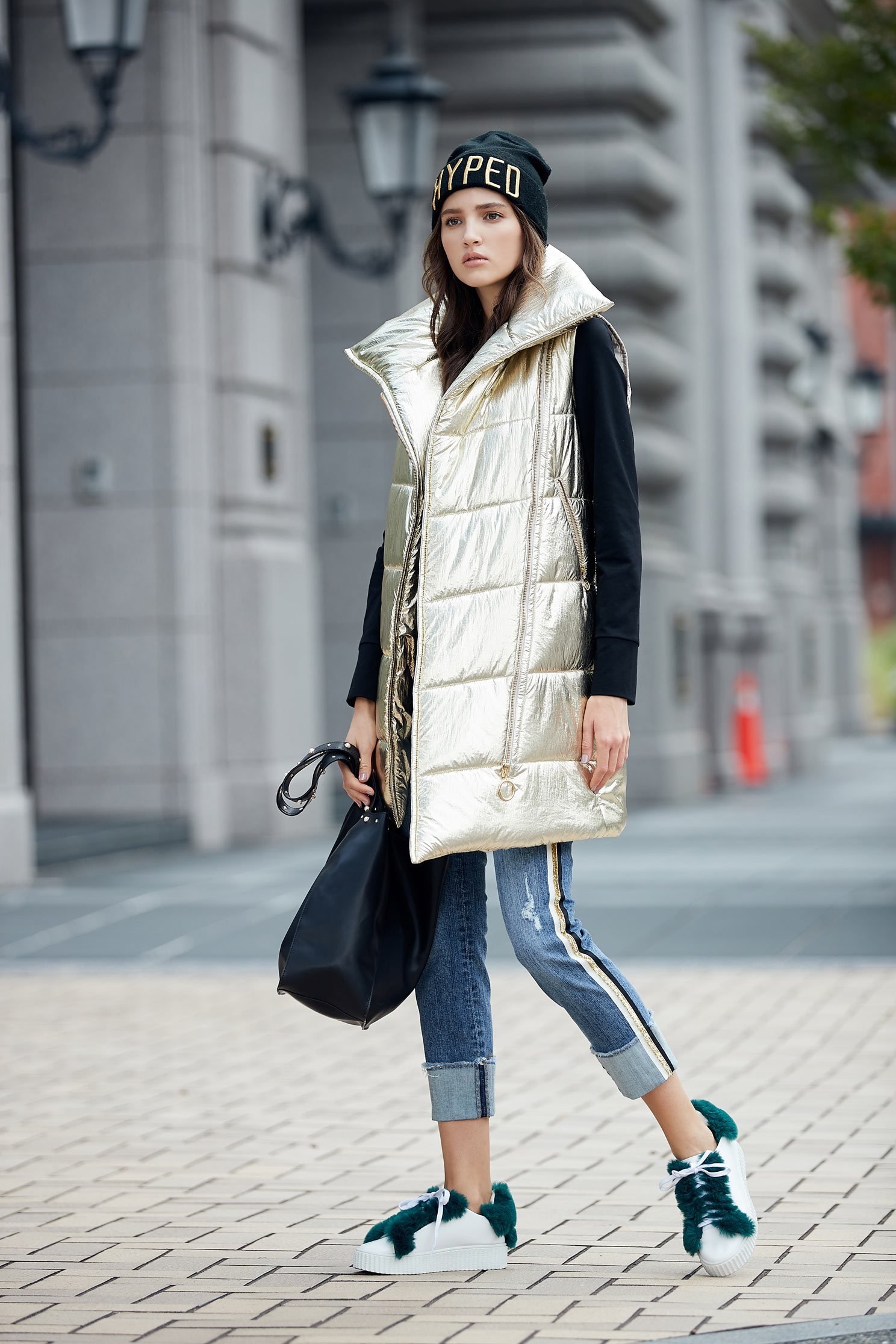 metallic puffer vest,vest