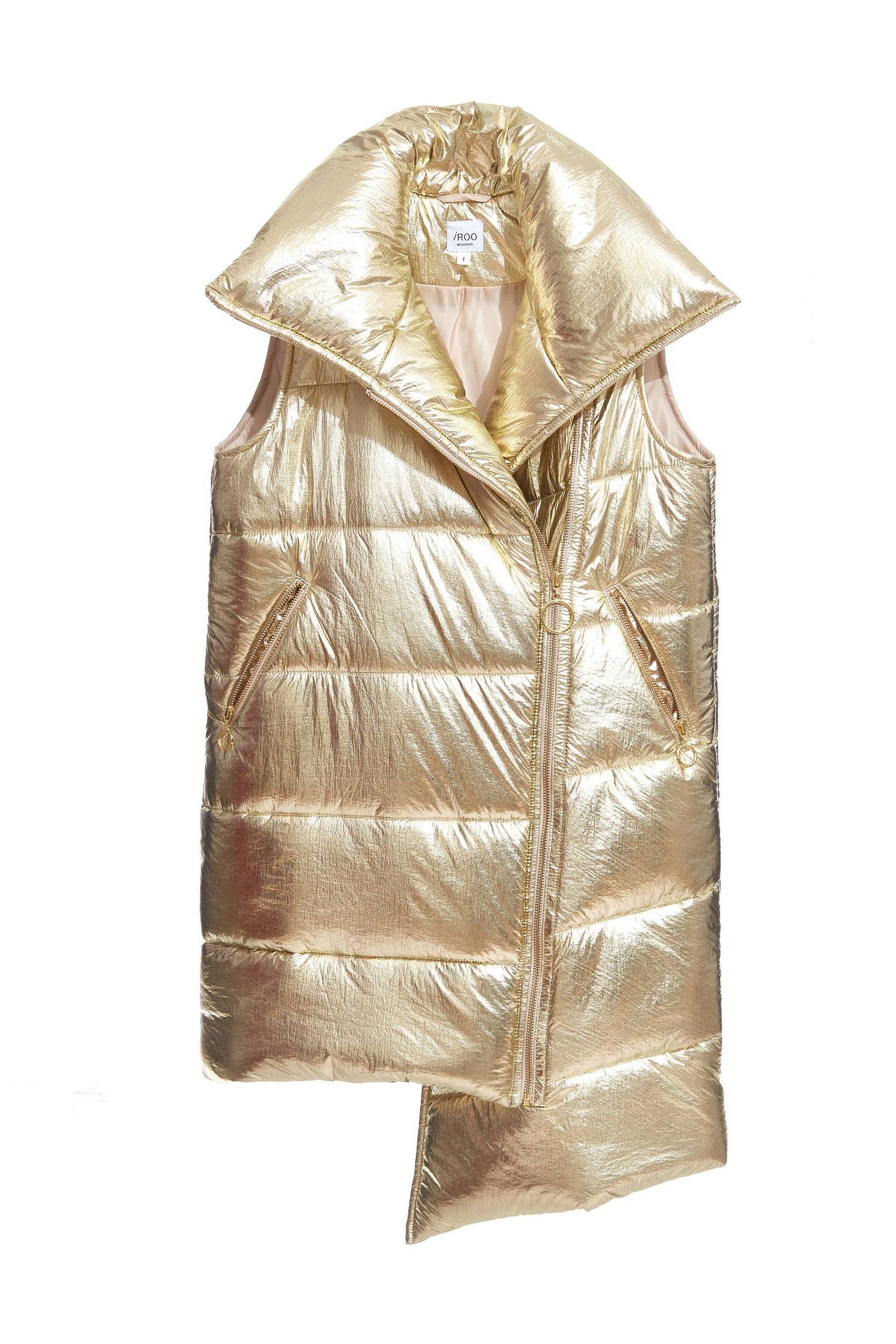metallic puffer vest,vest