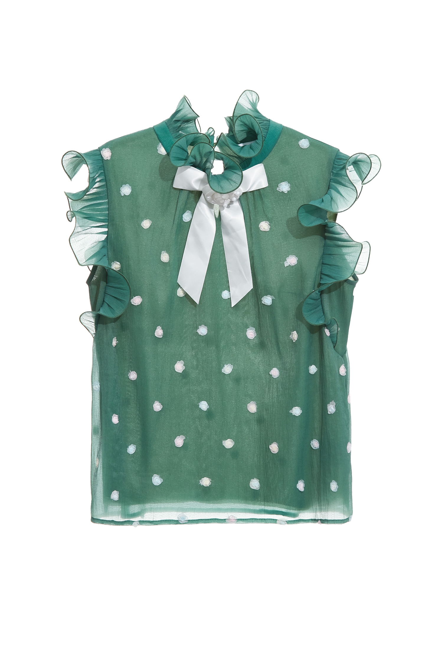 翡翠綠刺繡小花上衣翡翠綠刺繡小花上衣,一般背心,一般背心馬甲,上班OL穿搭,上衣,刺繡,小香風,秋冬穿搭,約會特輯,背心,花花世界,荷葉