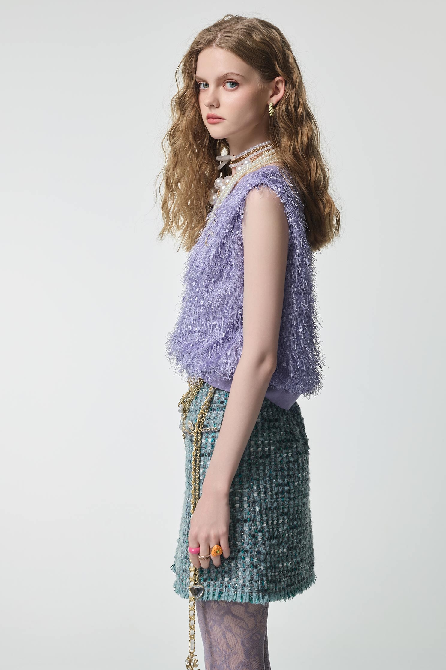 光澤感丁香紫睫毛上衣光澤感丁香紫睫毛上衣,一般背心,一般背心馬甲,上衣,無袖背心,珍珠,秋冬穿搭,約會特輯,背心