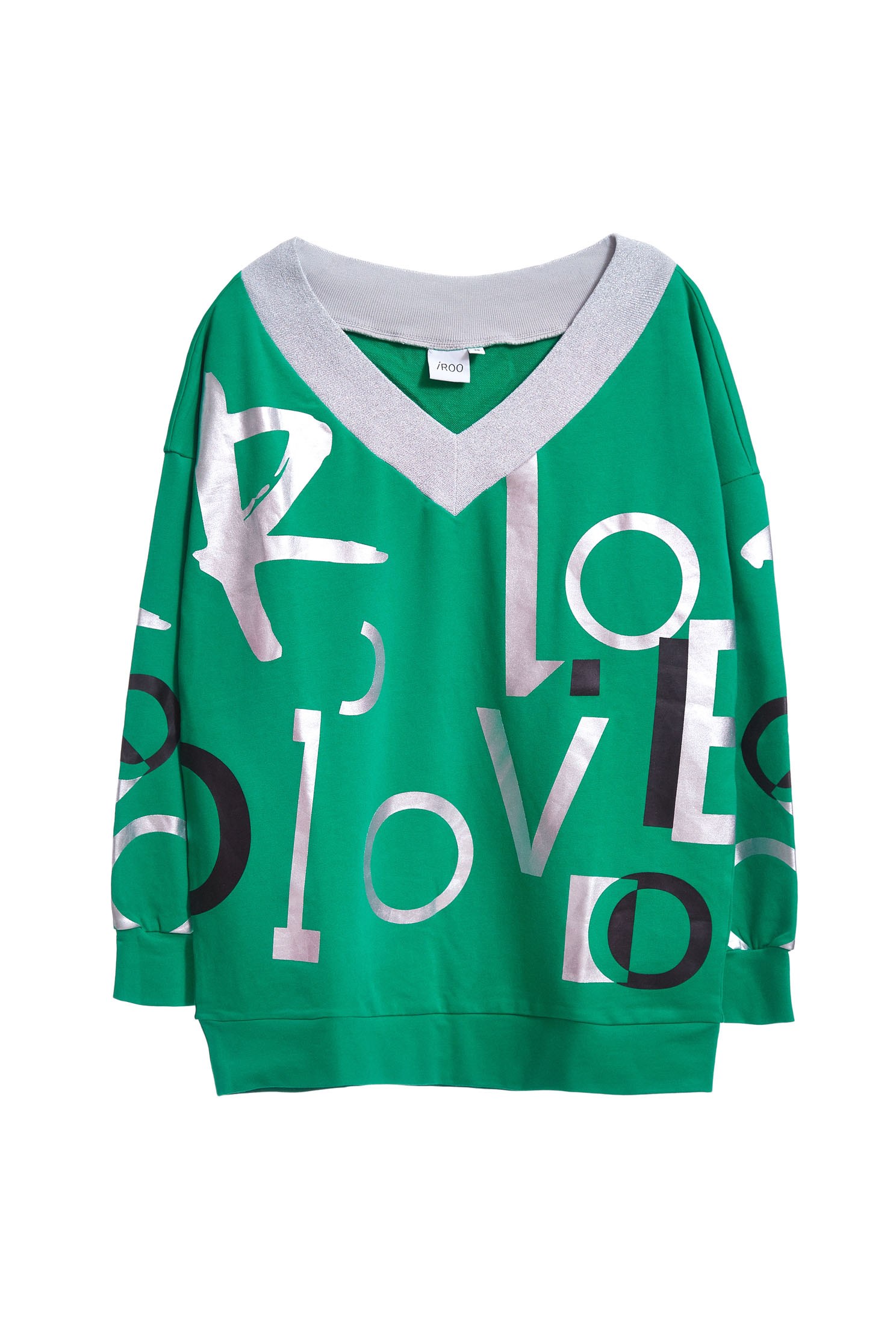Lettering printing top in V neck,top,longsleevetop