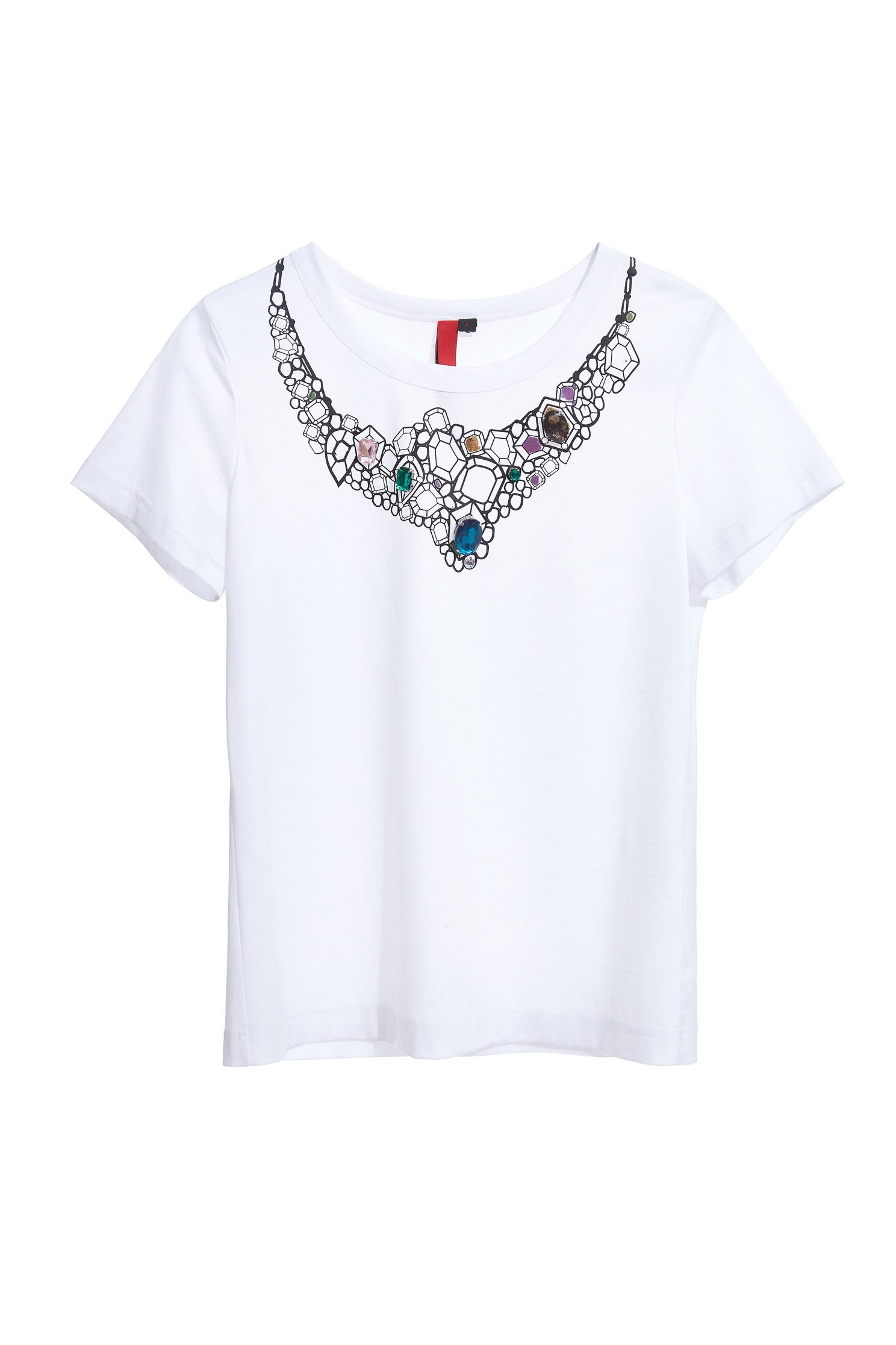 Soft cotton T shirt with necklace printing,t-shirt,t-shirt,whitetop,shortsleevetop,cotton