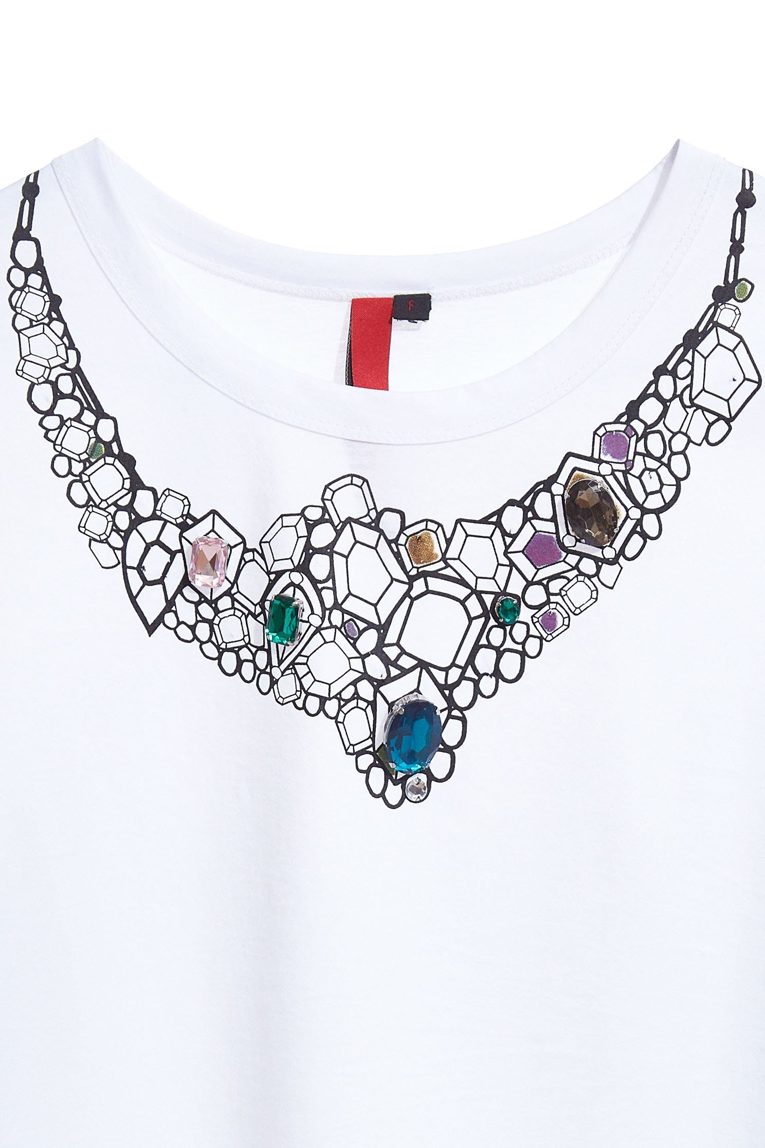 Soft cotton T shirt with necklace printing,t-shirt,t-shirt,whitetop,shortsleevetop,cotton