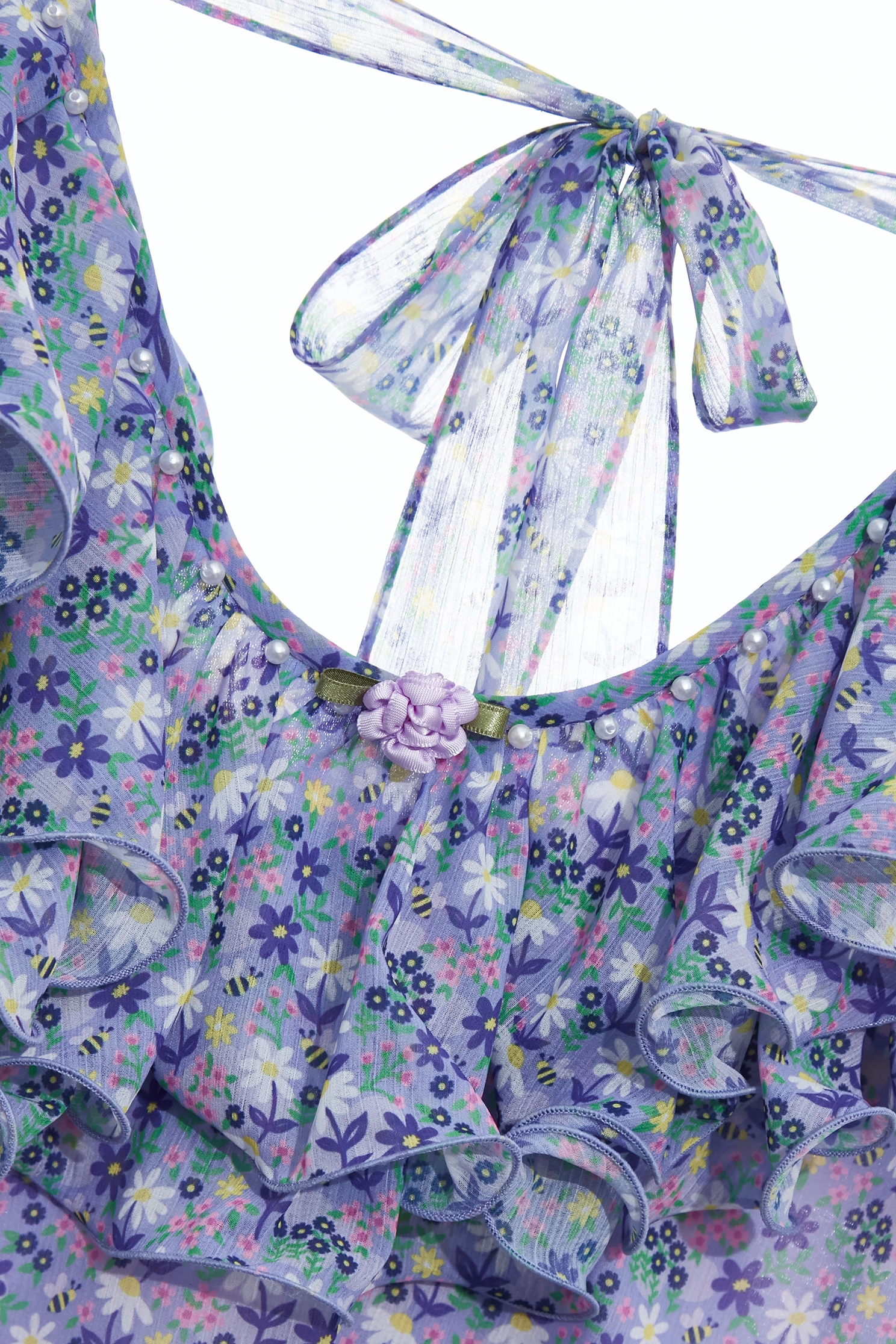 灰調葡萄紫花園印花雪紡上衣灰調葡萄紫花園印花雪紡上衣,上衣,春夏穿搭,珍珠,荷葉,雪紡