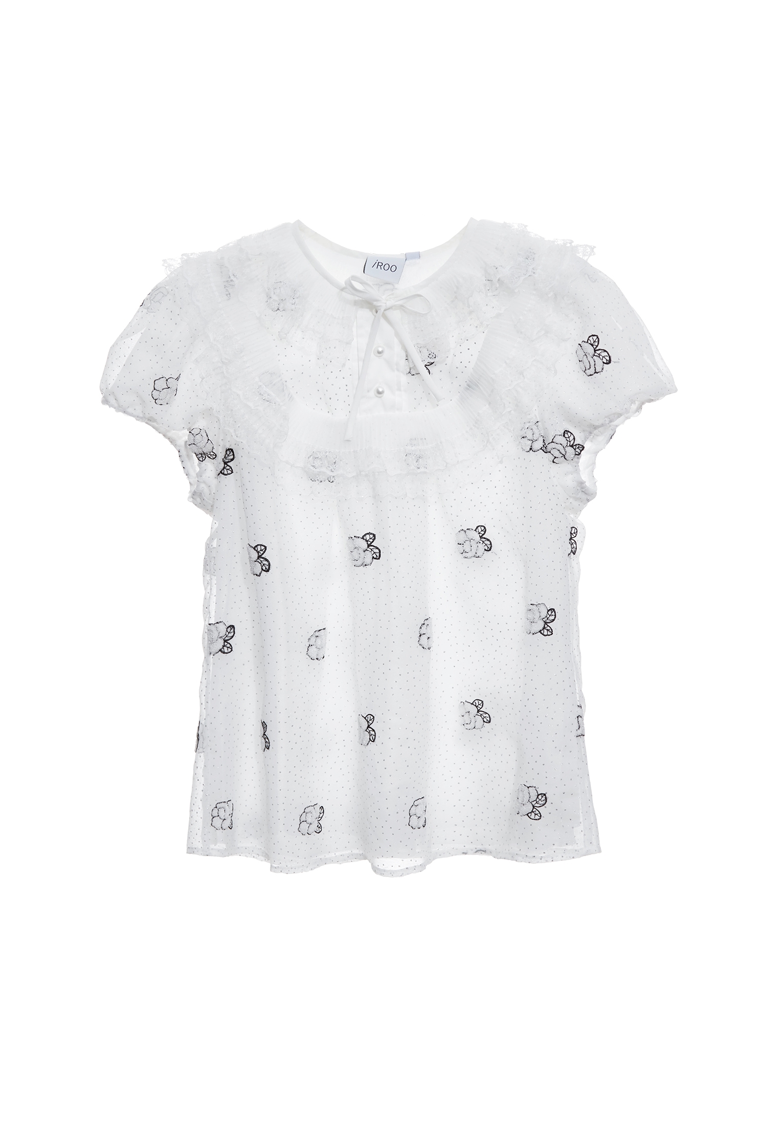 光澤感立體繡花上衣光澤感立體繡花上衣,上衣,春夏穿搭,珍珠,繡花,荷葉,蕾絲