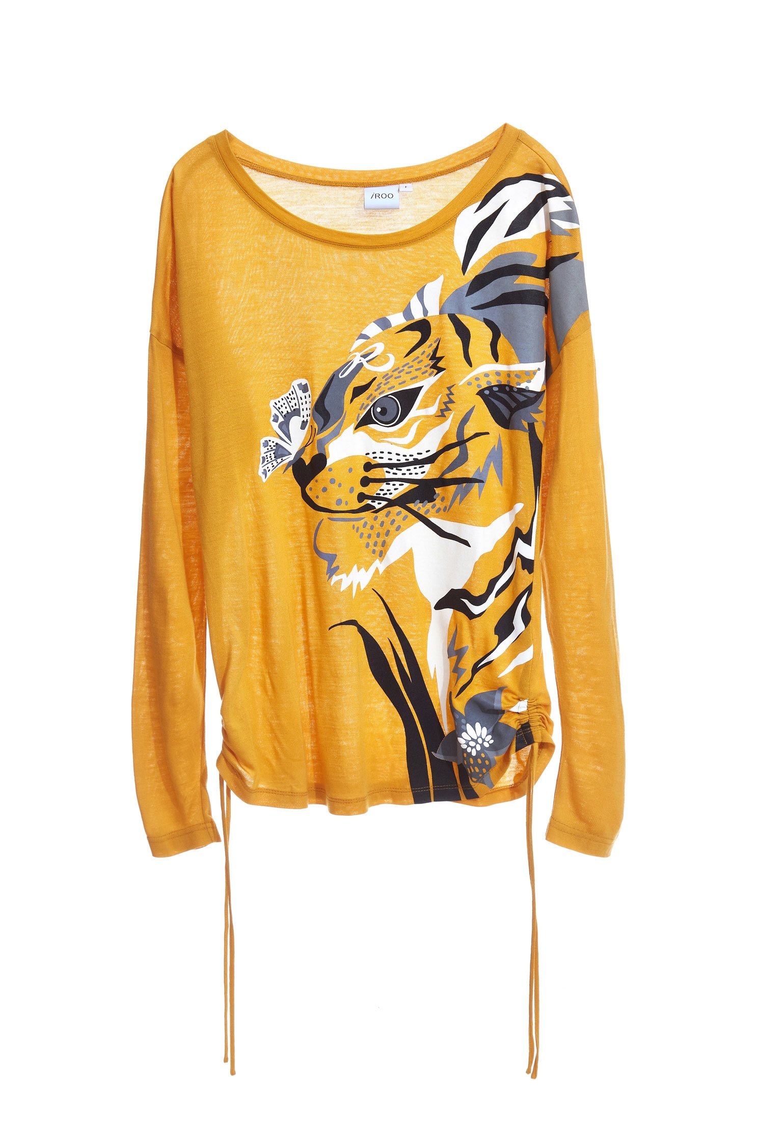 tiger head with drawstring Side long sleeves tops,t-shirt,top,longsleevetop