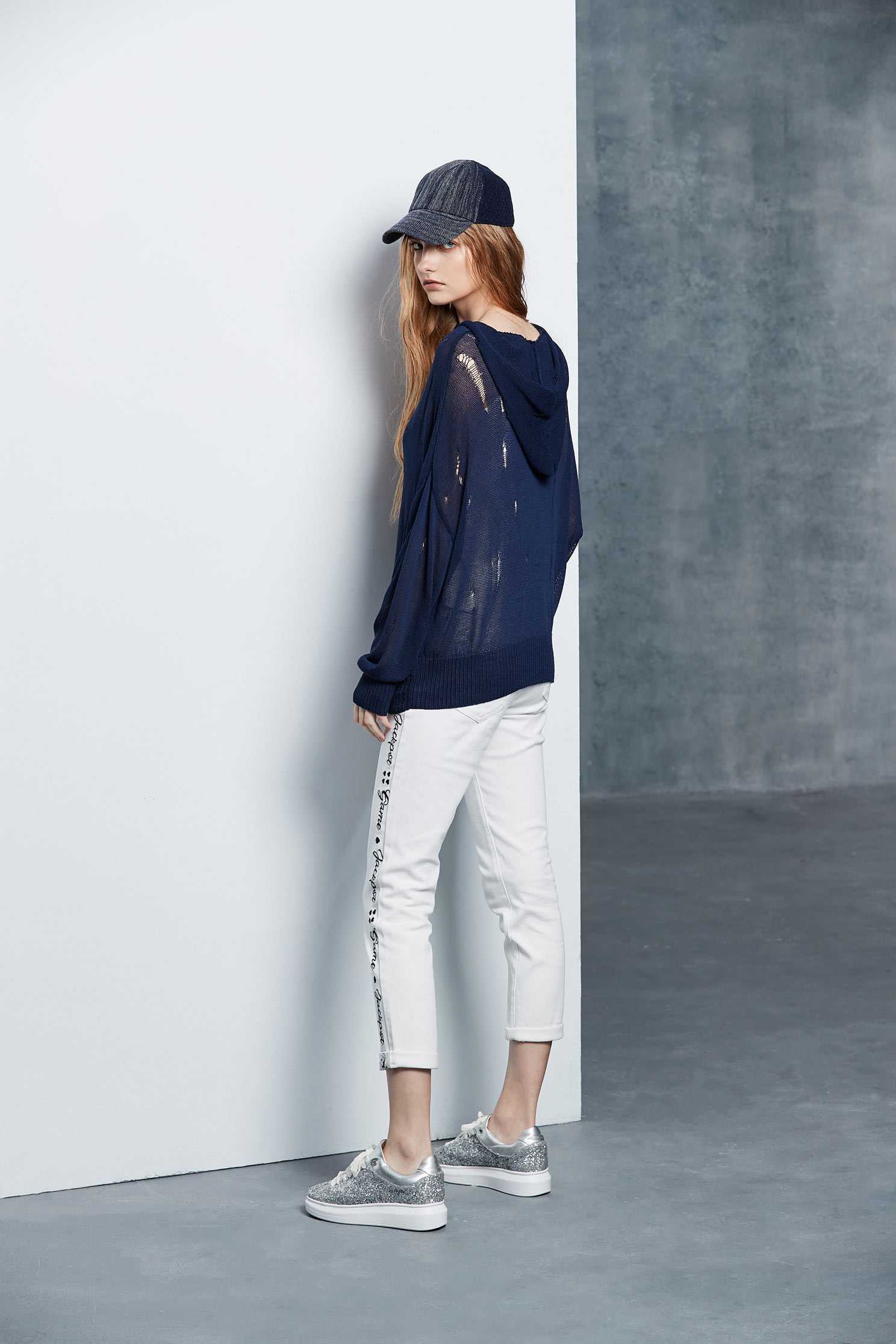 Hooded fashion long-sleeved top,top,rayon,knitting,knittedtop,knittedtop,longsleevetop