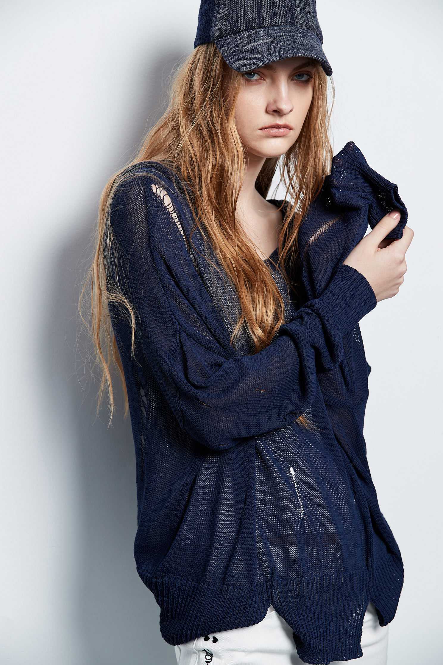 Hooded fashion long-sleeved top,top,rayon,knitting,knittedtop,knittedtop,longsleevetop