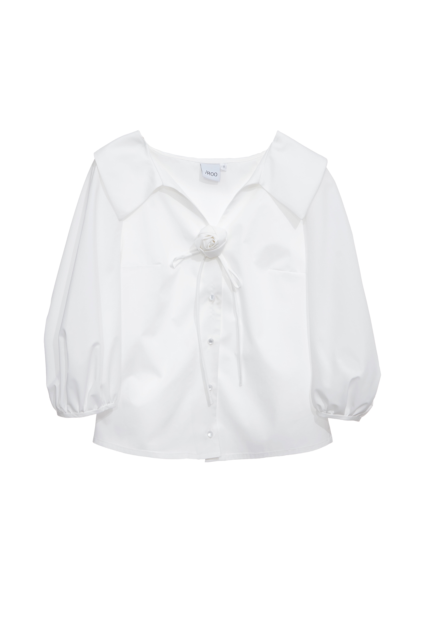 綴花朵襯衫式上衣綴花朵襯衫式上衣,V領上衣,上衣,人氣商品,春夏穿搭,約會特輯,花花世界,蝴蝶結,襯衫