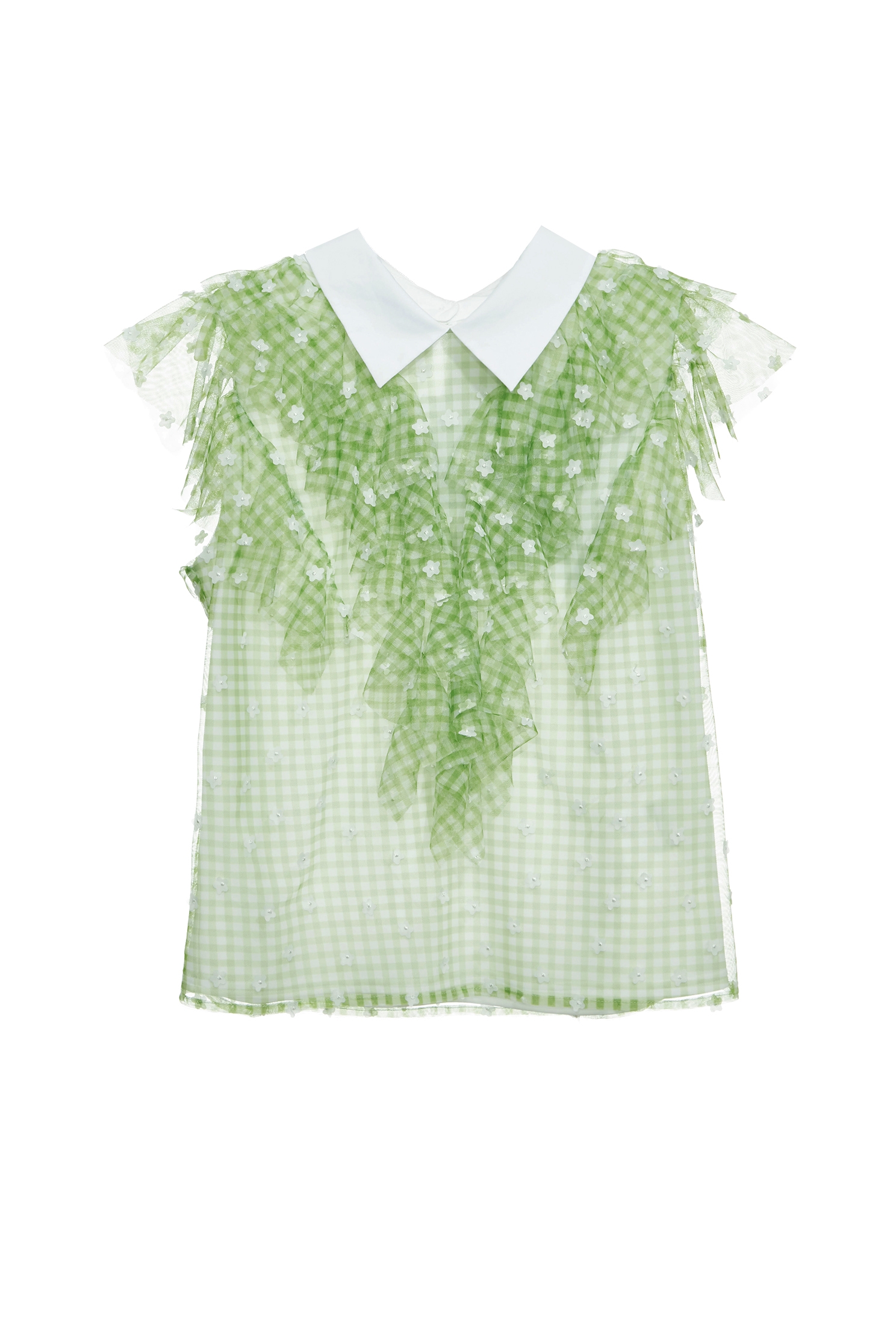 白葡萄綠格紋上衣白葡萄綠格紋上衣,上衣,刺繡,春夏穿搭,格紋,約會特輯,花花世界,荷葉