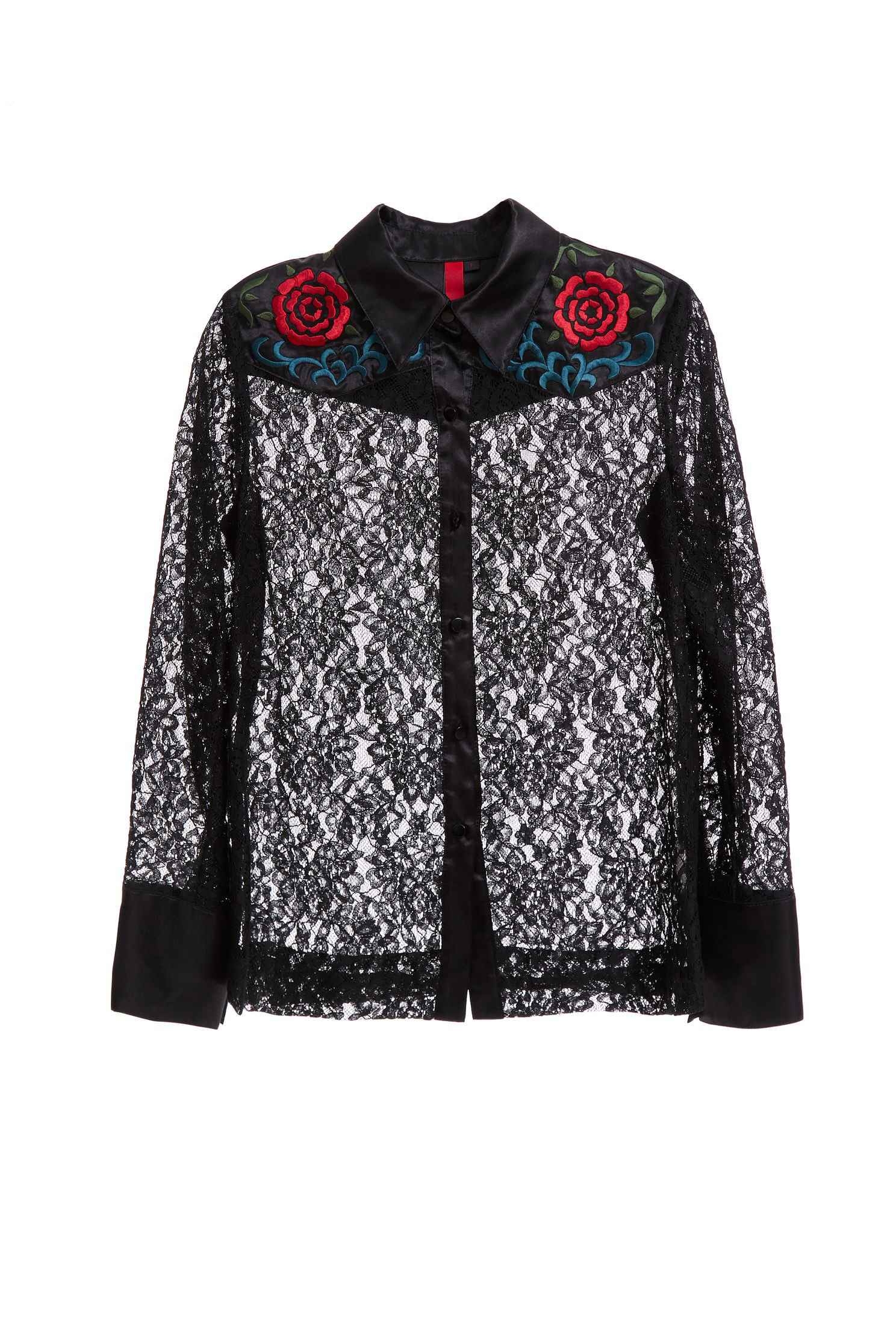 Embroidered lace shirt,embroidery,刺繡上衣,embroidered,繡花上衣,Lace,Laced Top,Blouse,長袖上衣,黑色上衣