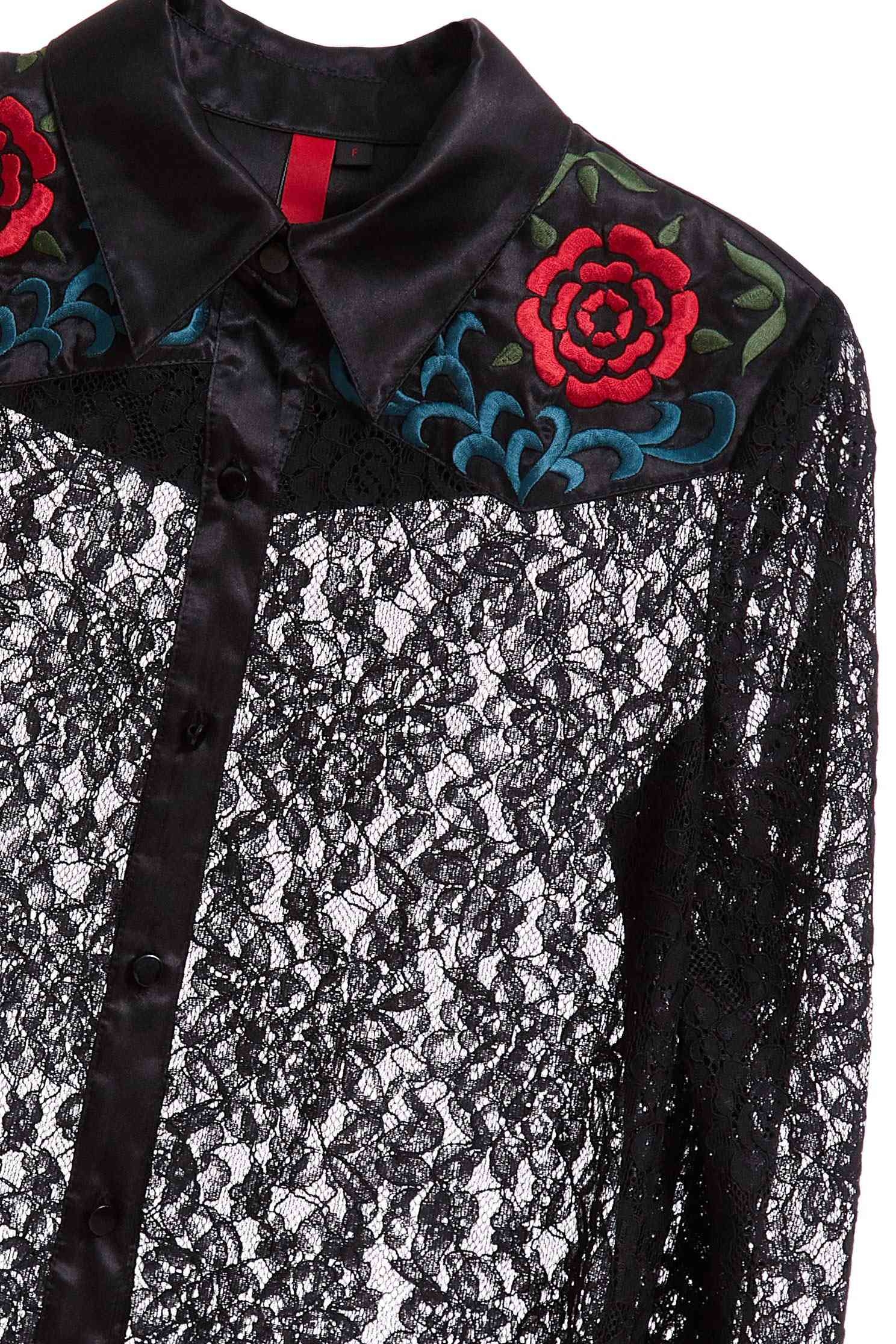 Embroidered lace shirt,embroidery,刺繡上衣,embroidered,繡花上衣,Lace,Laced Top,Blouse,長袖上衣,黑色上衣