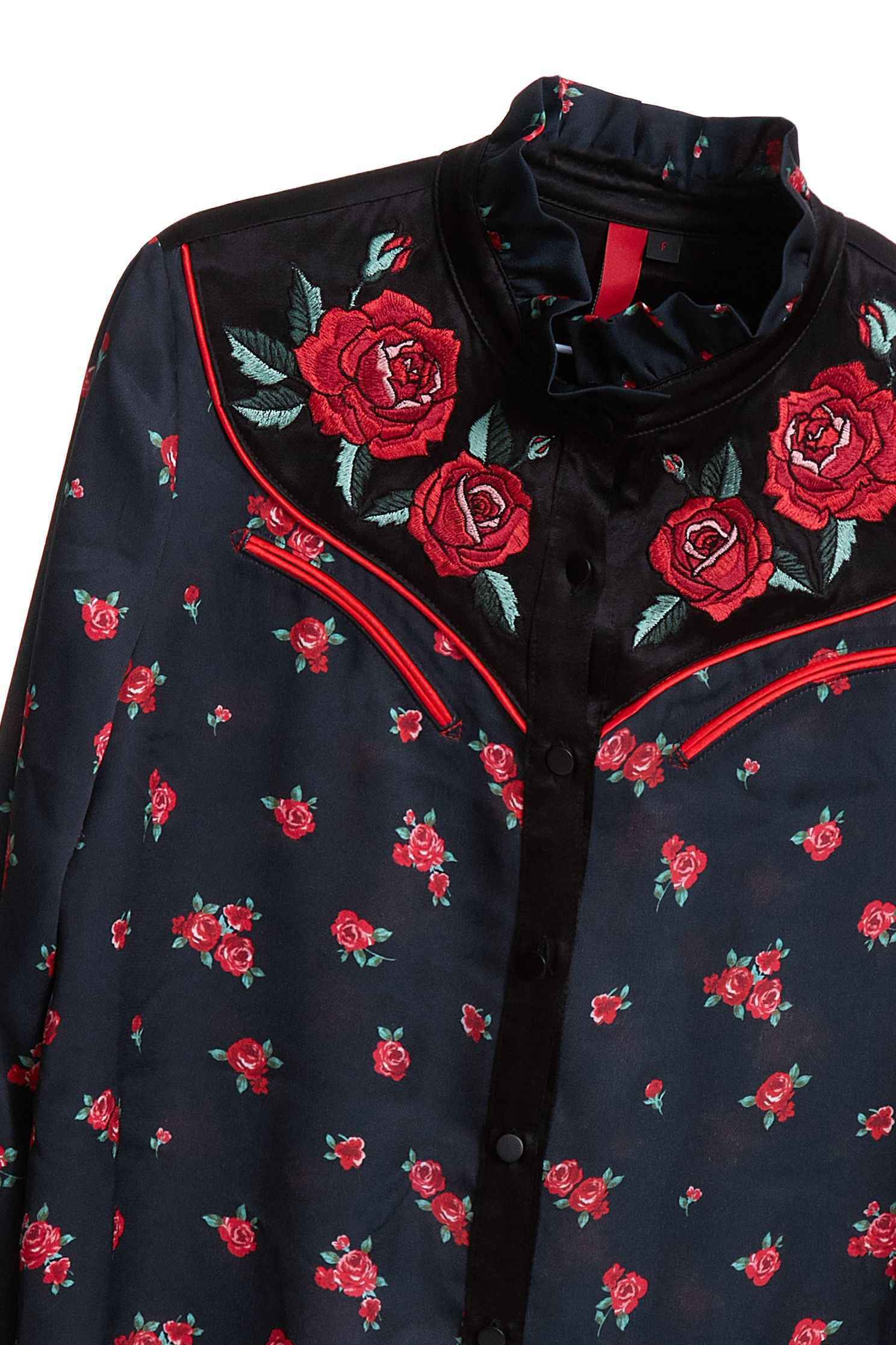 Printed flowy shirt,embroidery,embroideredtop,embroidered,embroideredtop,blouse,longsleevetop