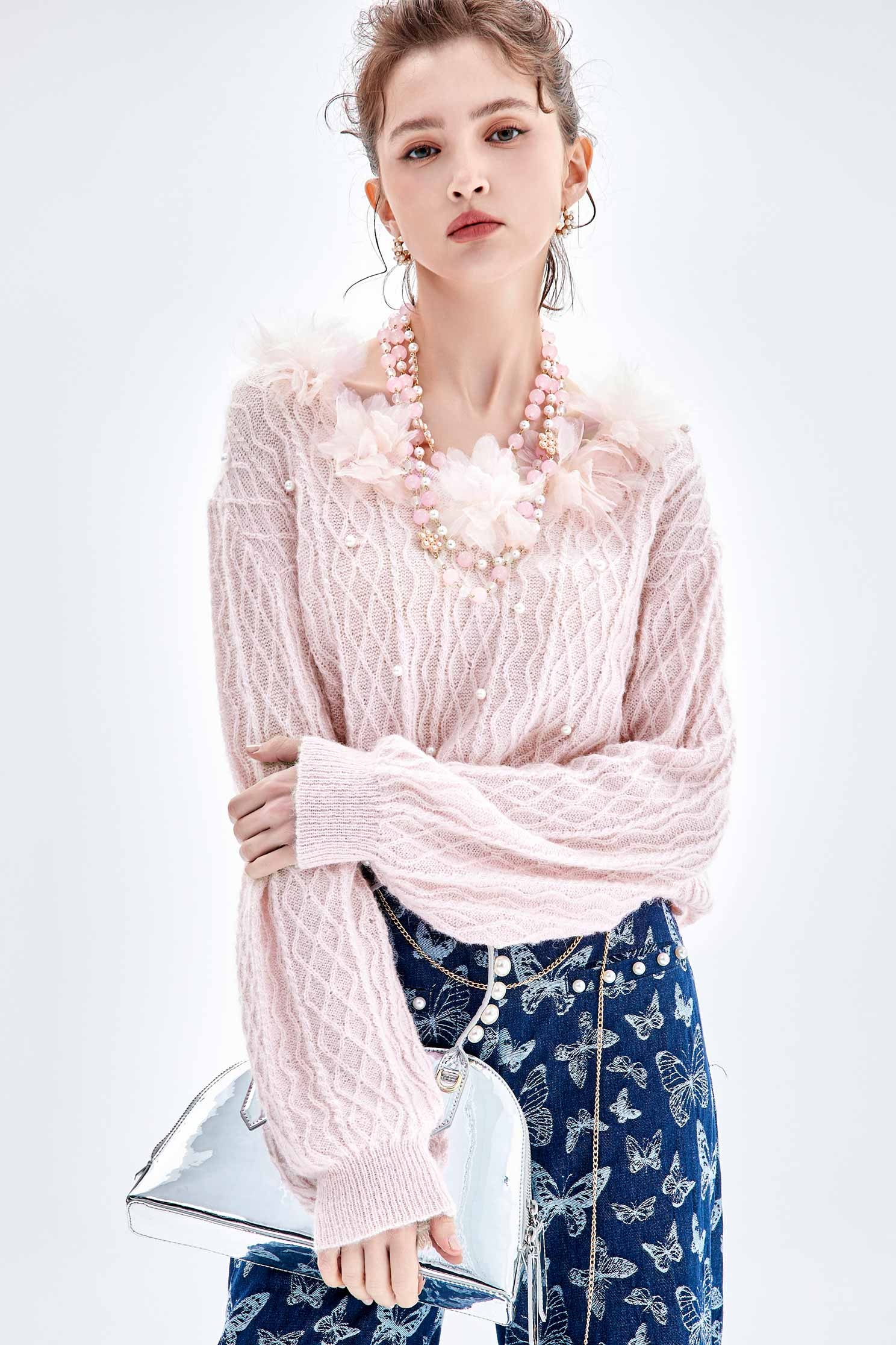 漸層光耀粉針織上衣漸層光耀粉針織上衣,上衣,人氣商品,秋冬穿搭,針織,針織衫