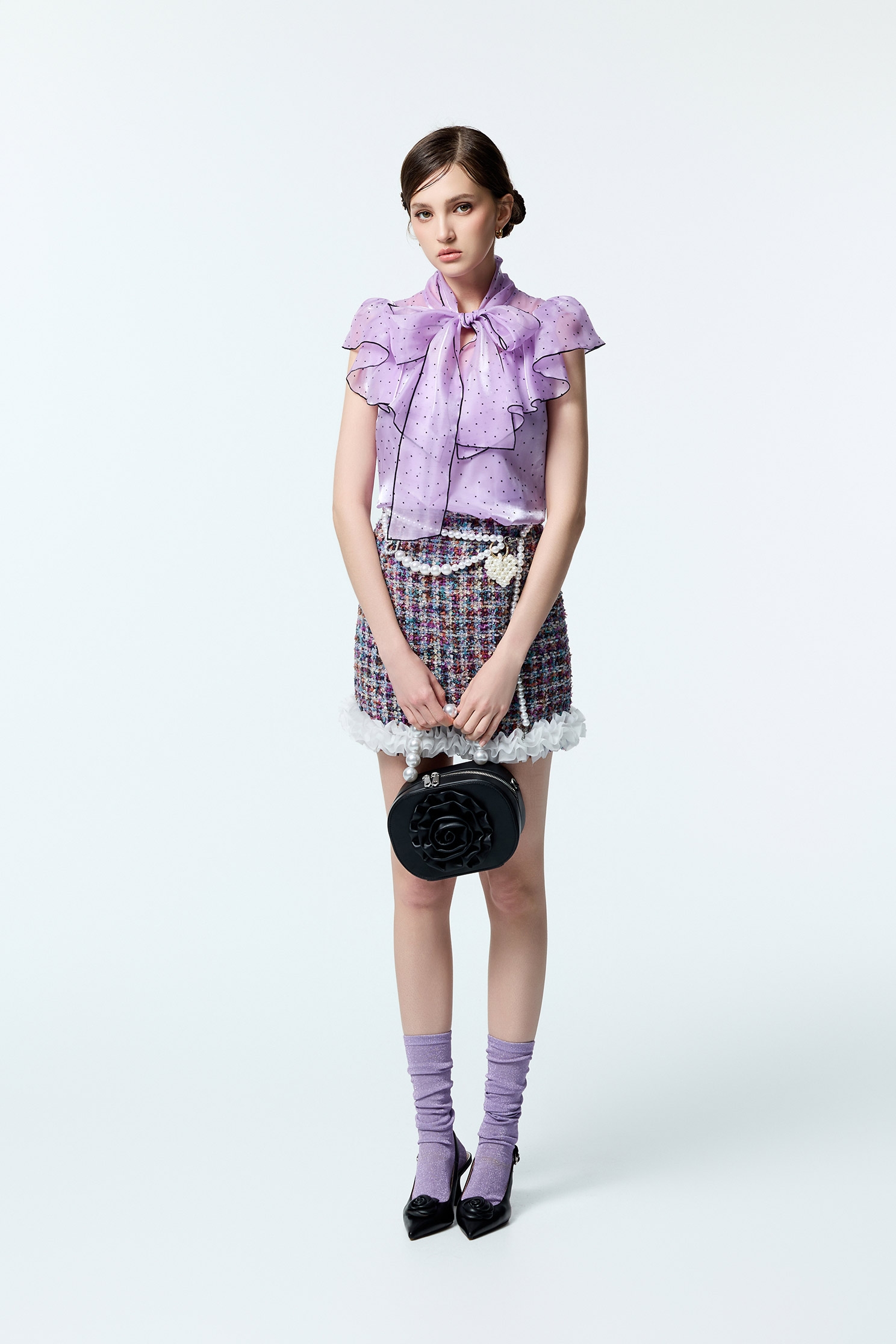 光澤感大麗花紫上衣光澤感大麗花紫上衣,上班OL穿搭,上衣,波點,秋冬穿搭,荷葉,蝴蝶結