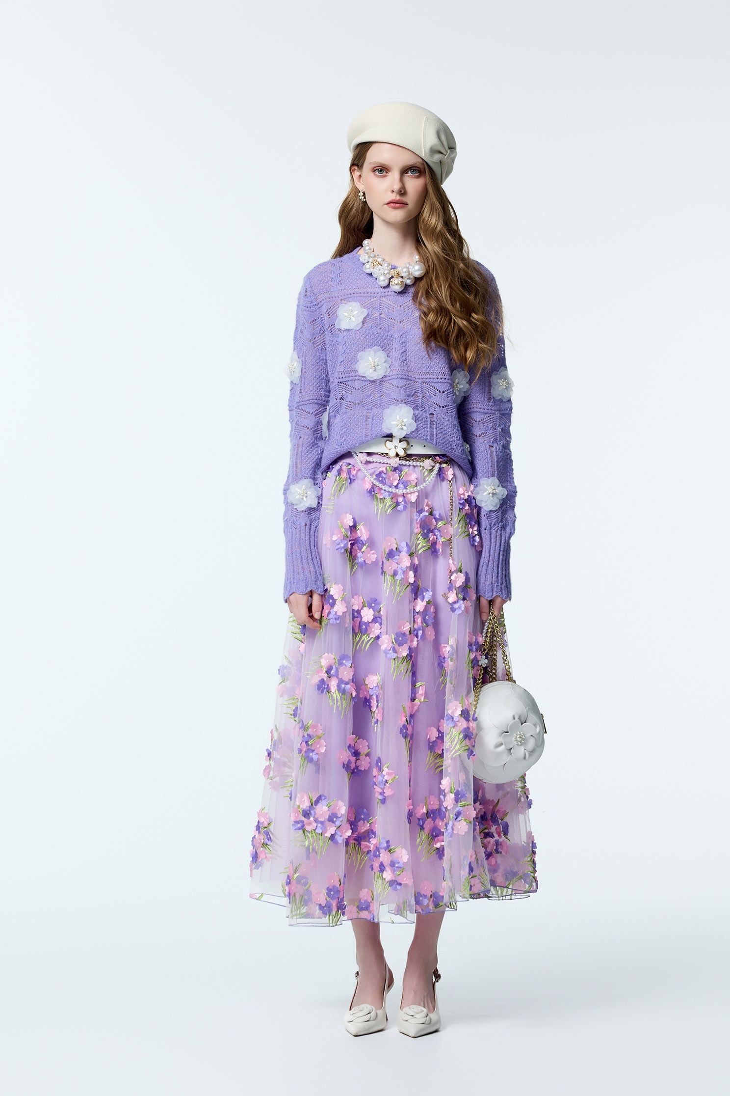 大麗花紫毛海針織上衣大麗花紫毛海針織上衣,上衣,人氣商品,秋冬穿搭,約會特輯,花花世界,針織,針織衫