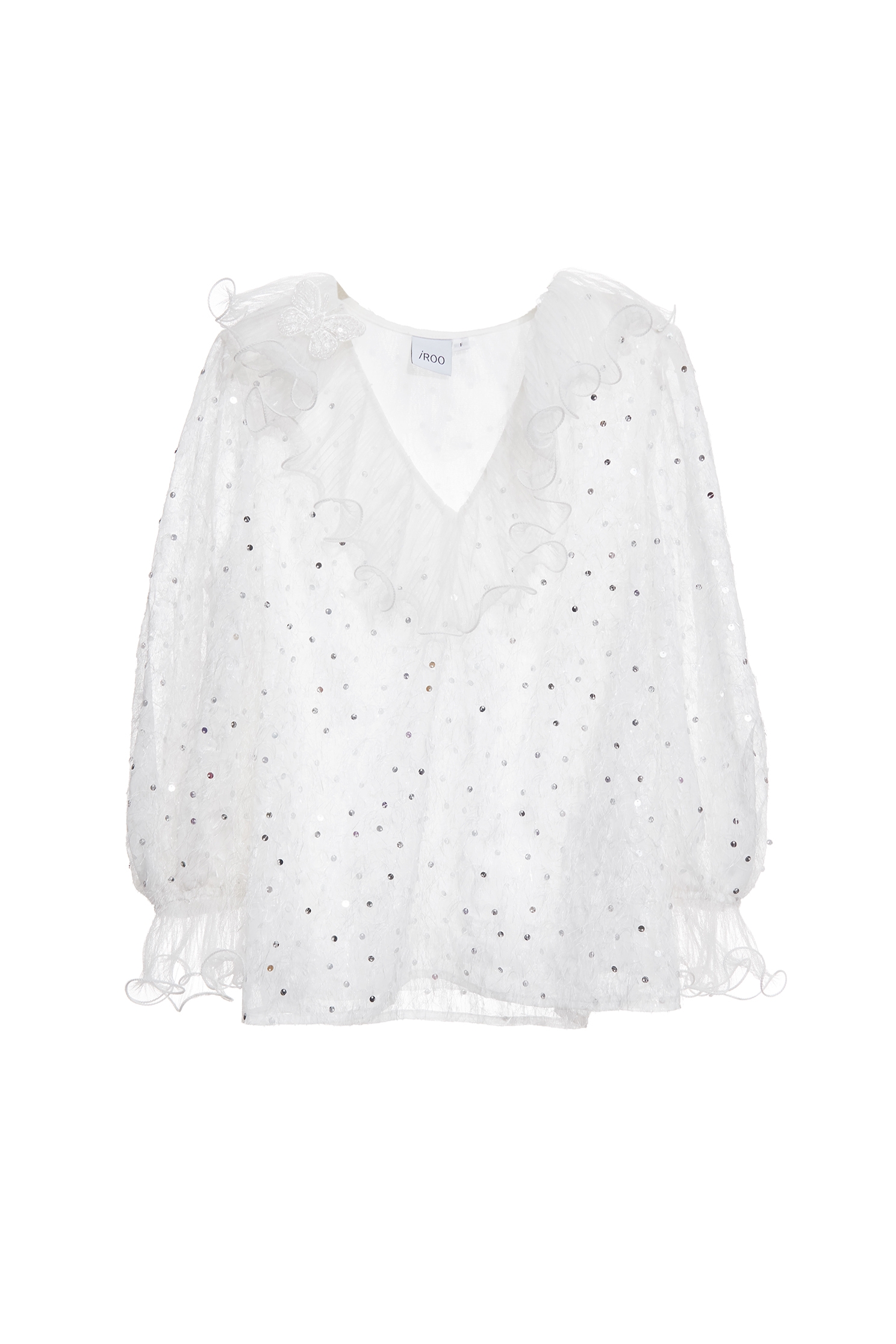 閃亮睫毛造型上衣閃亮睫毛造型上衣,V領上衣,上班OL穿搭,上衣,秋冬穿搭,約會特輯,荷葉,蕾絲