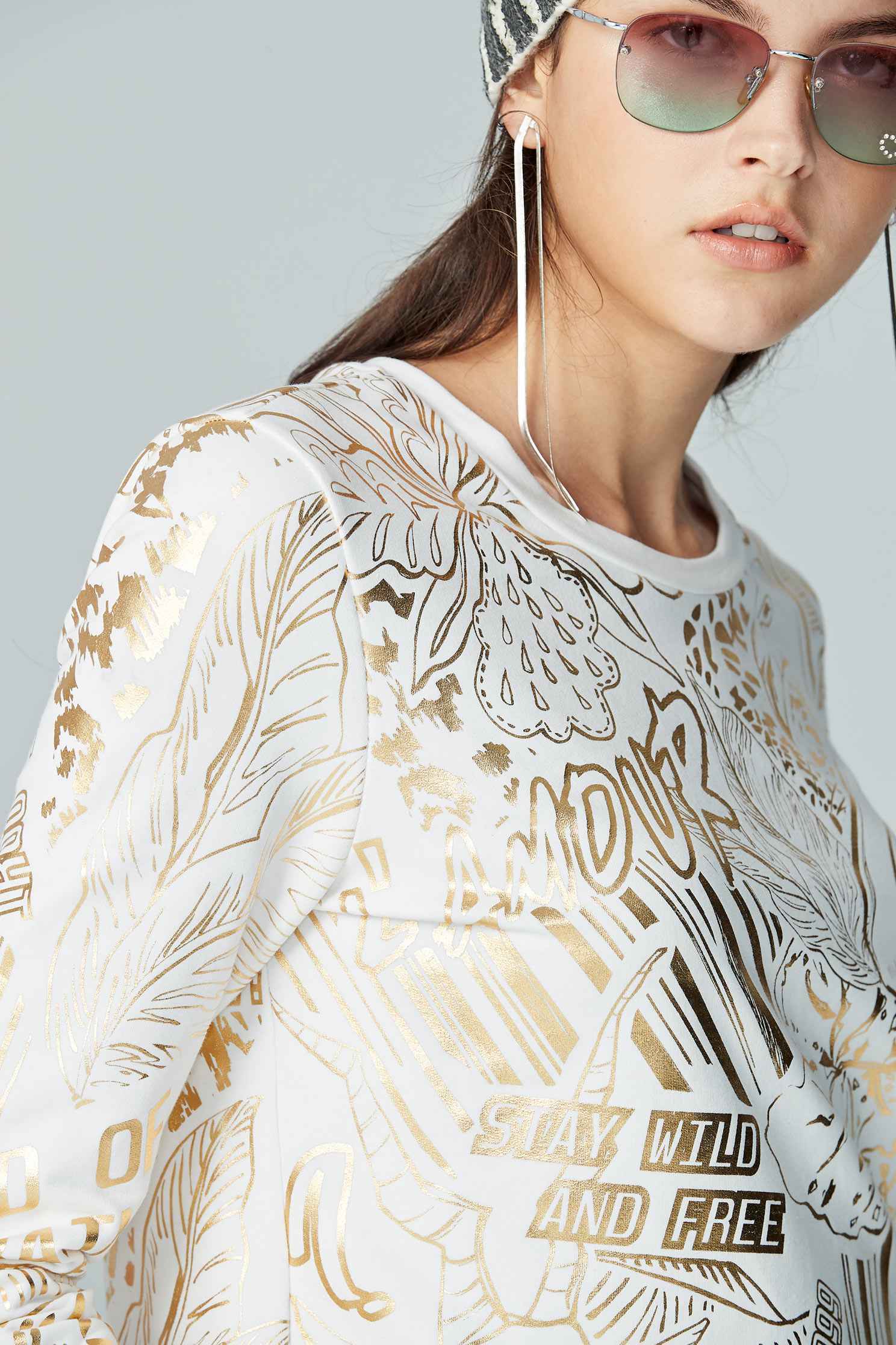 Toucan with drawstring long sleeves tops