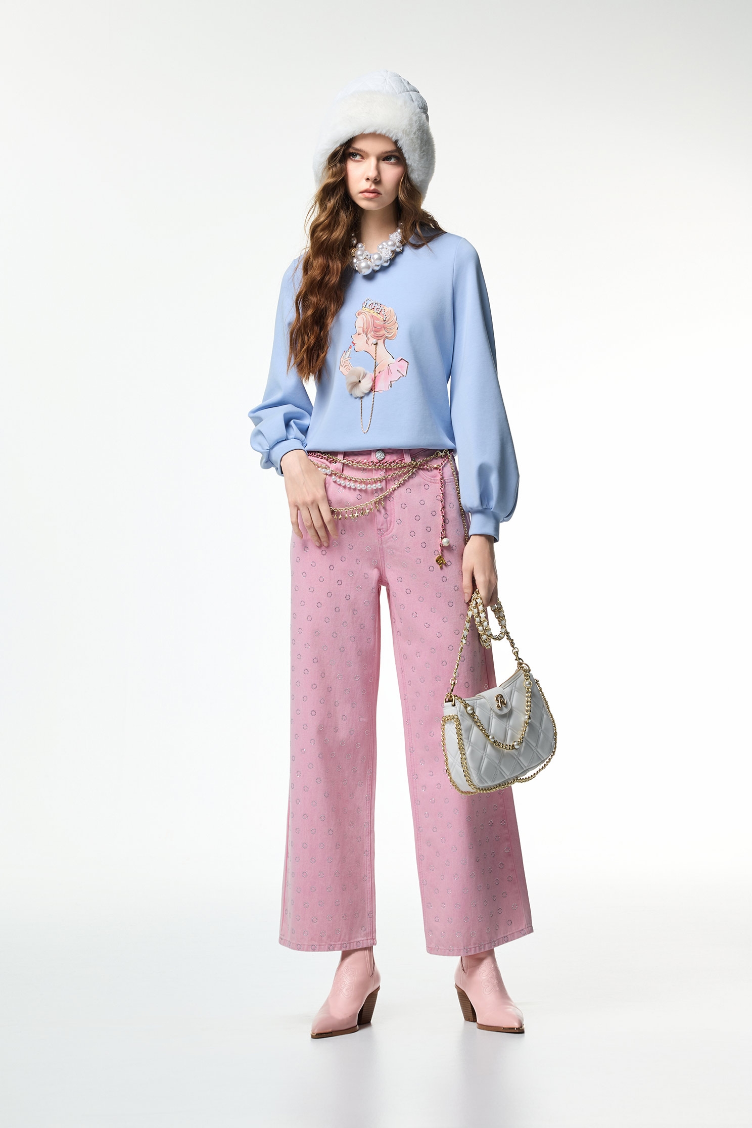 妝造公主印花上衣妝造公主印花上衣,上衣,珍珠,秋冬穿搭,簡約穿搭