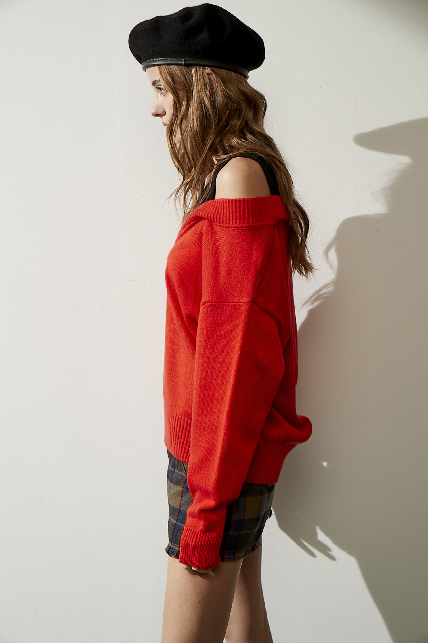 COMBINED KNIT SWEATER,shouldercuttop,knitting,knittedtop,knittedtop,longsleevetop