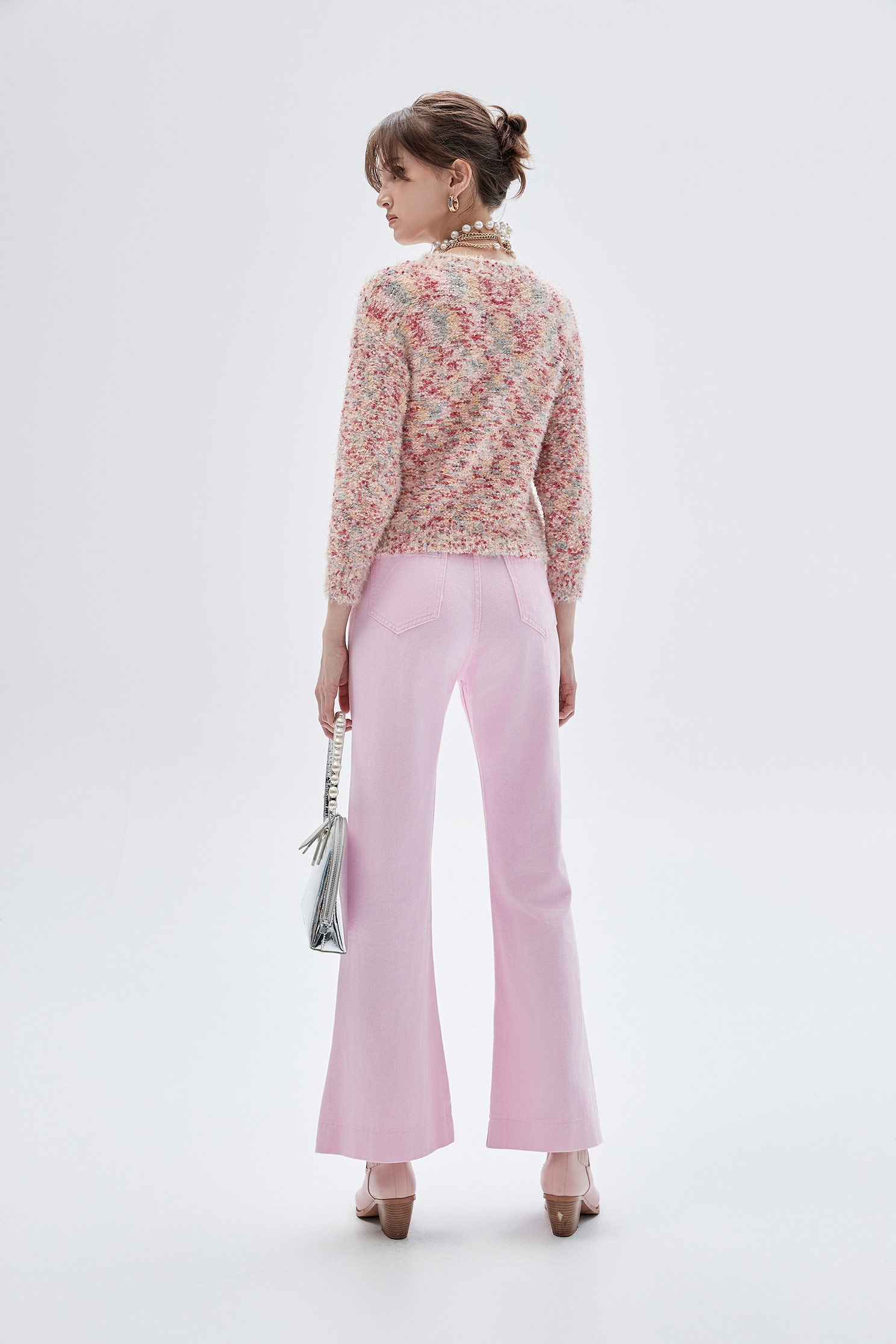 玫瑰花蕾色偽花呢紗針織上衣玫瑰花蕾色偽花呢紗針織上衣,上衣,人氣商品,春夏穿搭,約會特輯,針織,針織衫