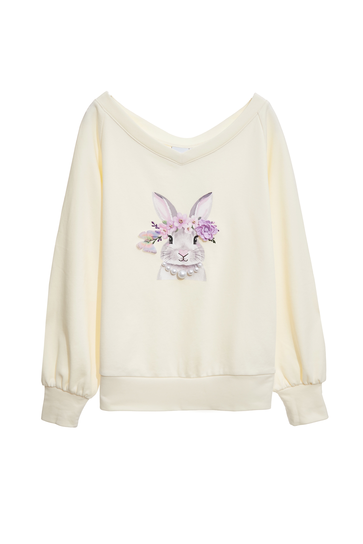 兔兔公主圖騰單品上衣兔兔公主圖騰單品上衣,V領上衣,上衣,珍珠,秋冬穿搭,簡約穿搭,花花世界,項鍊